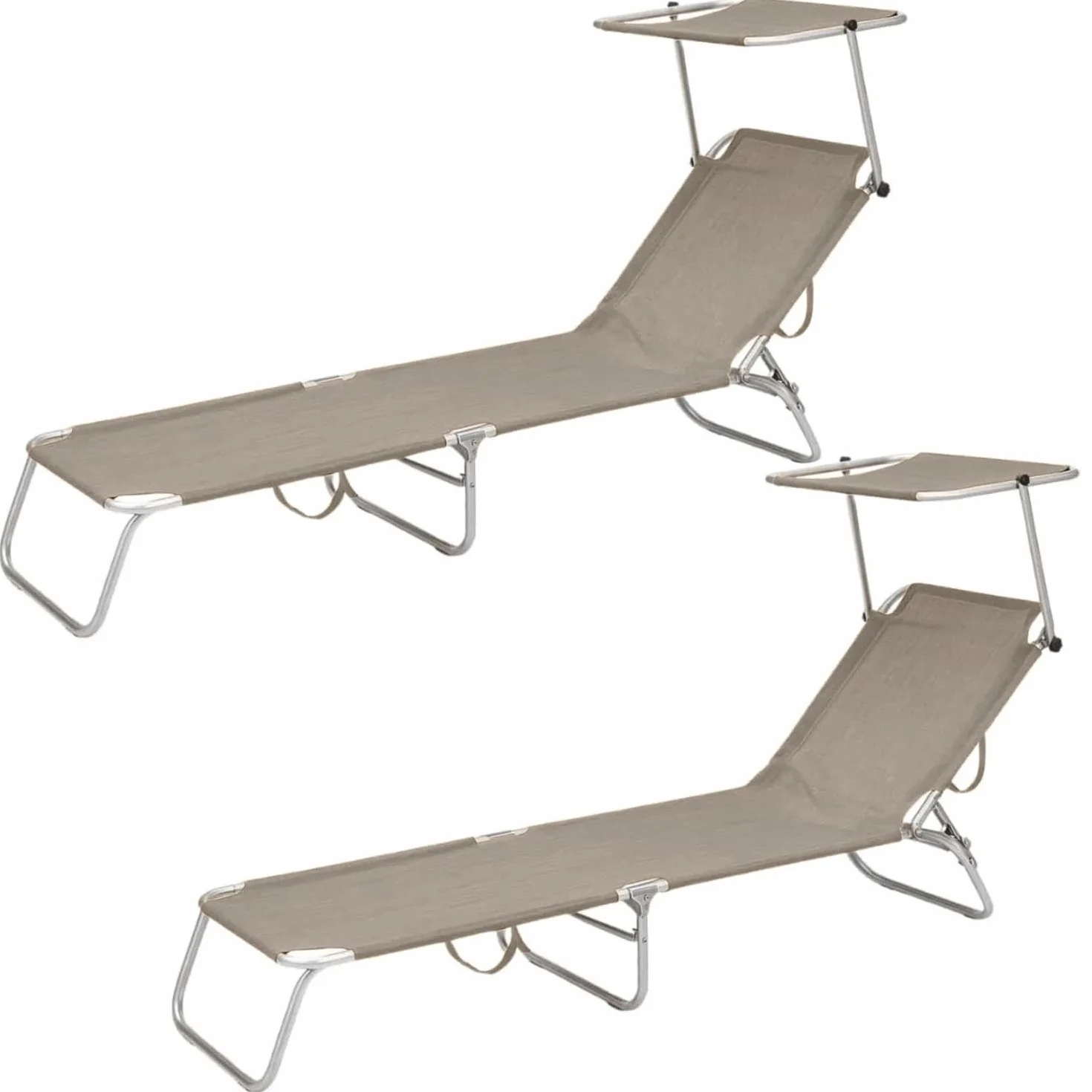 VIRSUS 2 Lettini Prendisole Pieghevoli con Tetto Parasole 1539, Misura 180x61x90 cm, Tessuto Textilene, Struttura Metallo Tubolare da 18mm, per Spiaggia, Piscina, Giardino, Peso Max 120kg (Tortora)