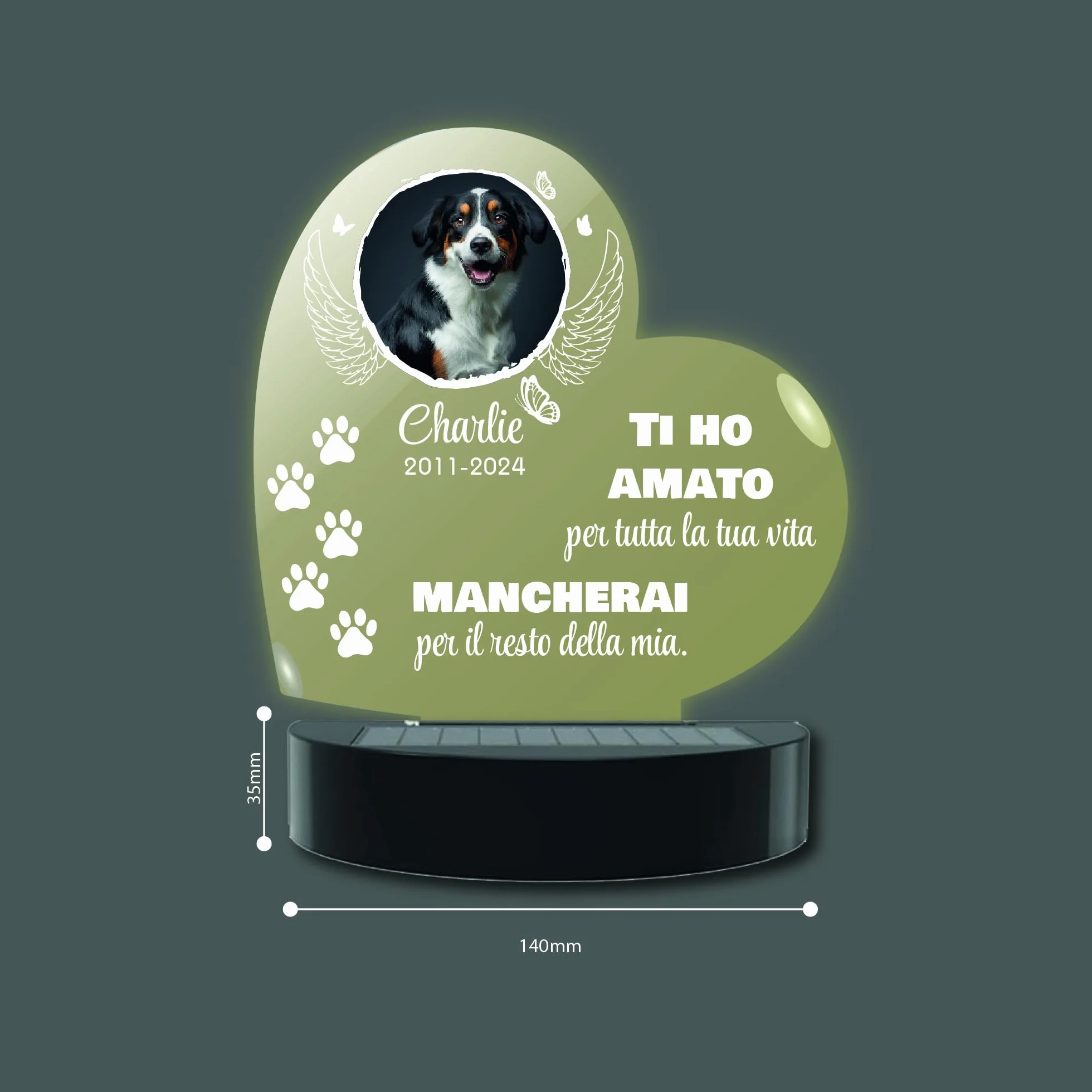 La Farfalla di Legno Lampada Commemorativa LED Solare per Cane e Gatto Memoriale da Giardino Personalizzabile Cuore