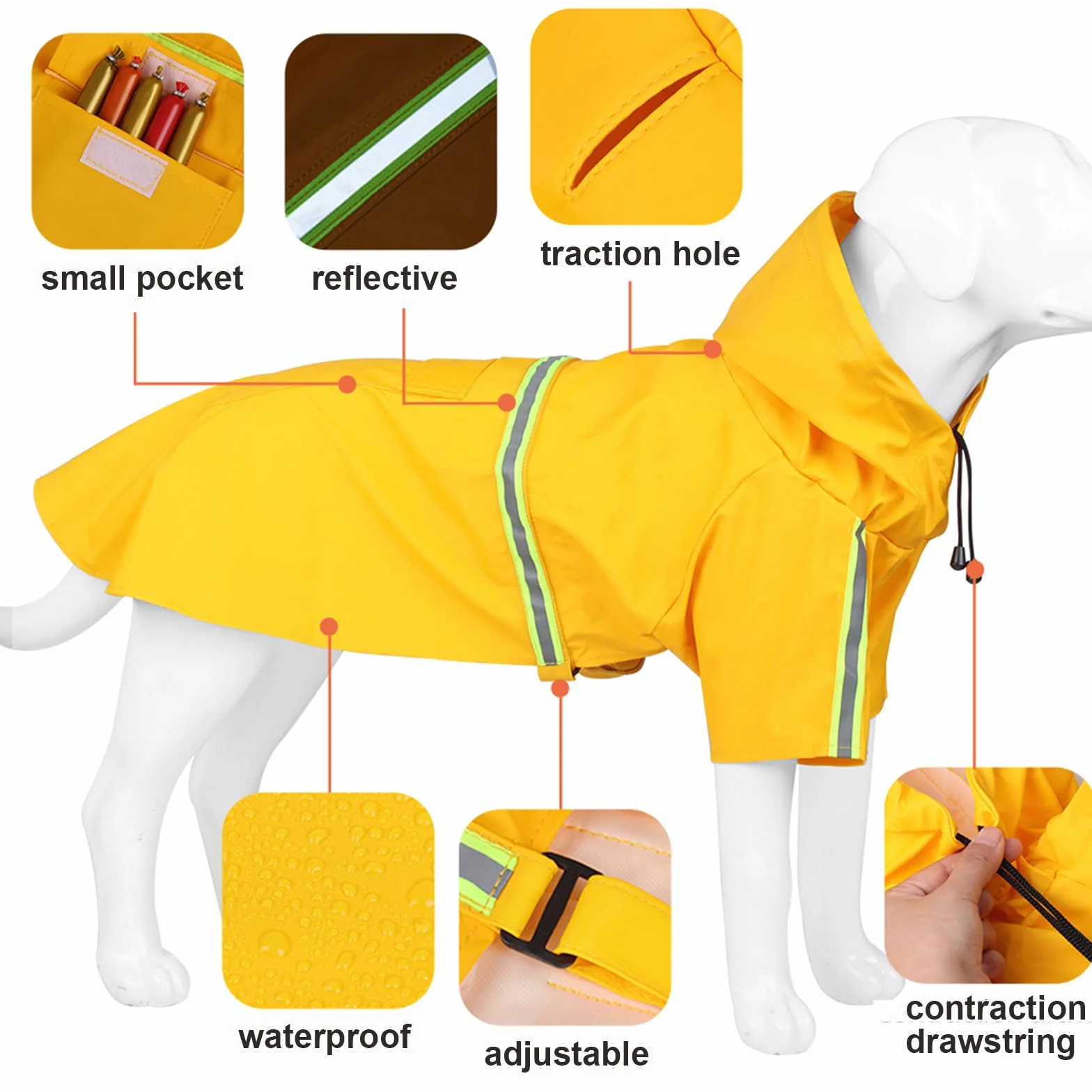 Impermeabile per Cani Riflettente Cappotto Cane Impermeabile con Cappuccio Giacca per la Pioggia Cane di Taglia Piccola per Escursionismo