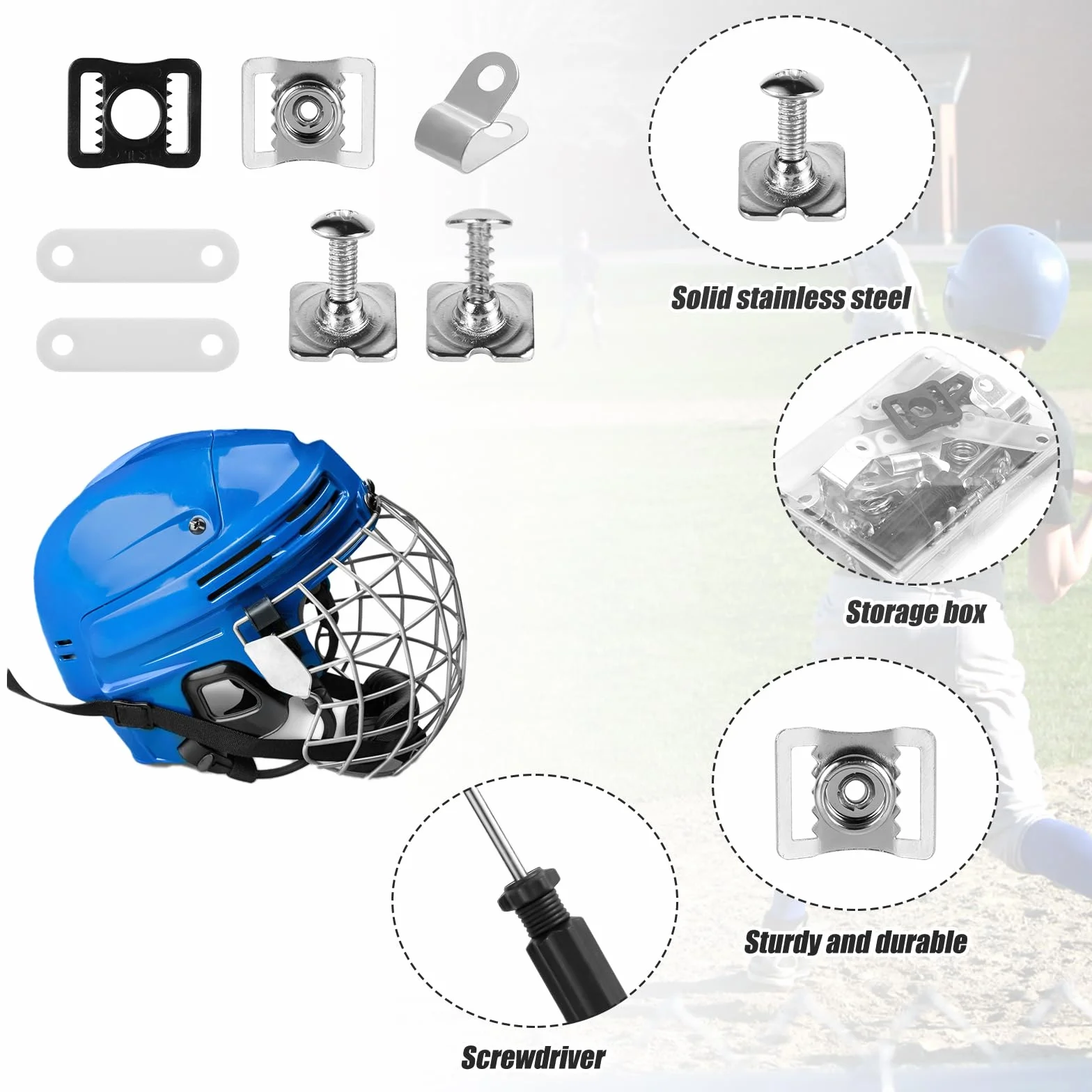 Kit Riparazione Casco Football 49 Pezzi Accessori Caschi Clip Visiera Guarnizioni Gomma Viti Cacciavite