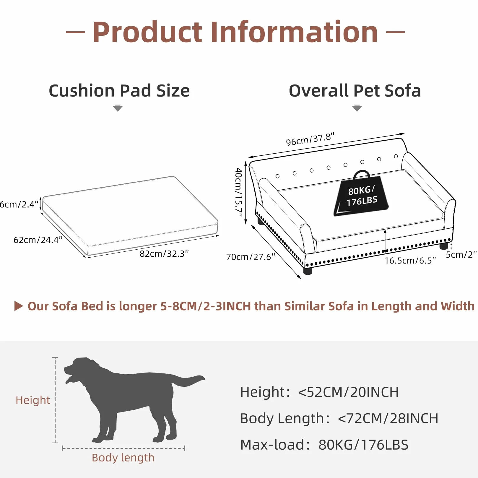 BingoPaw Divano per Cani Lusso: Grande Media Poltrona per cane in Pelle in microfibra Traspirante Impermeabile Rialzato Divanetto per cane Resistente Sedia per cani 96x70x40cm