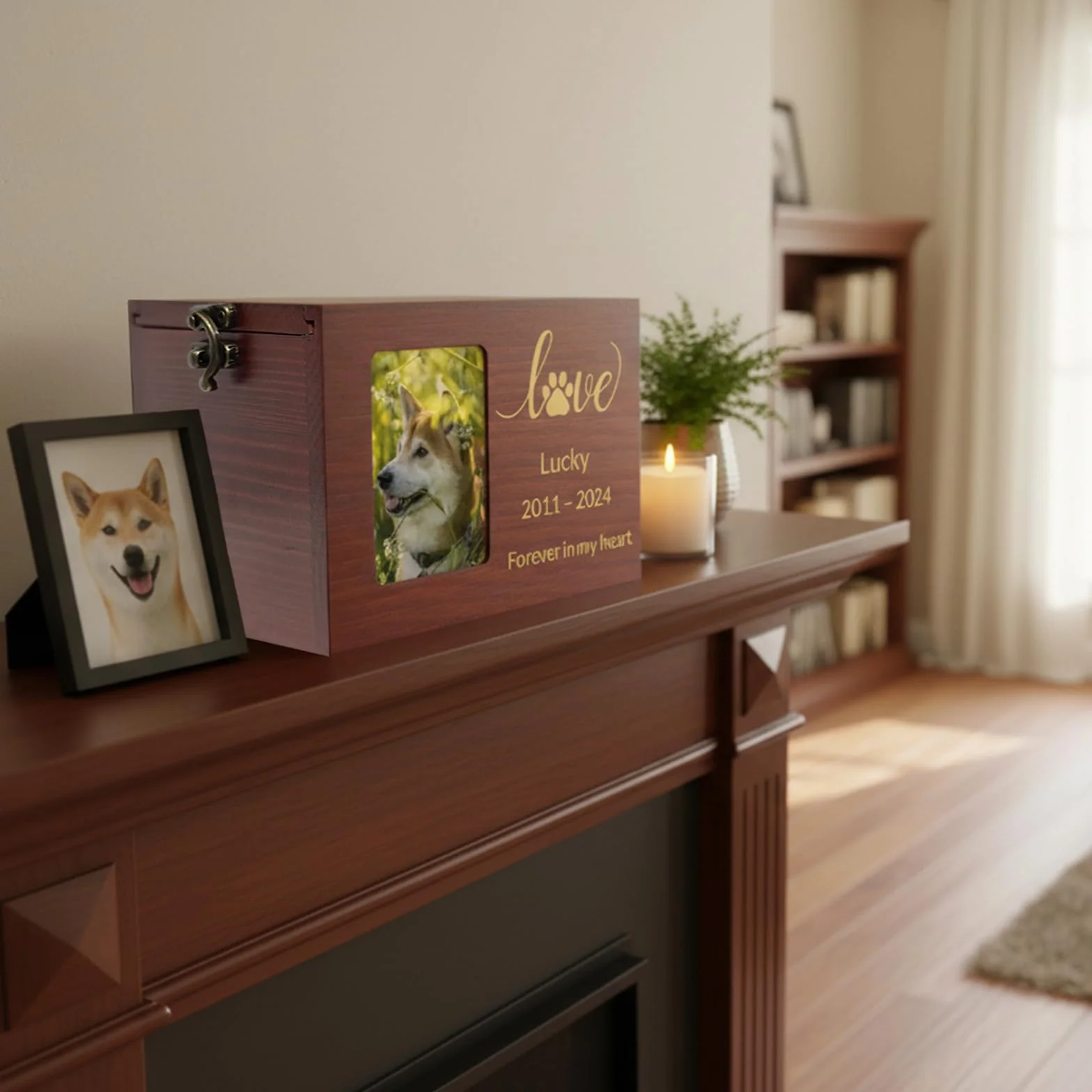 Urna commemorativa Personalizzata per Animali con Foto, Nome, Data e Testo inciso, in Legno o bambù di Dimensioni Medie per Cani, Gatti e Conigli (bambù)