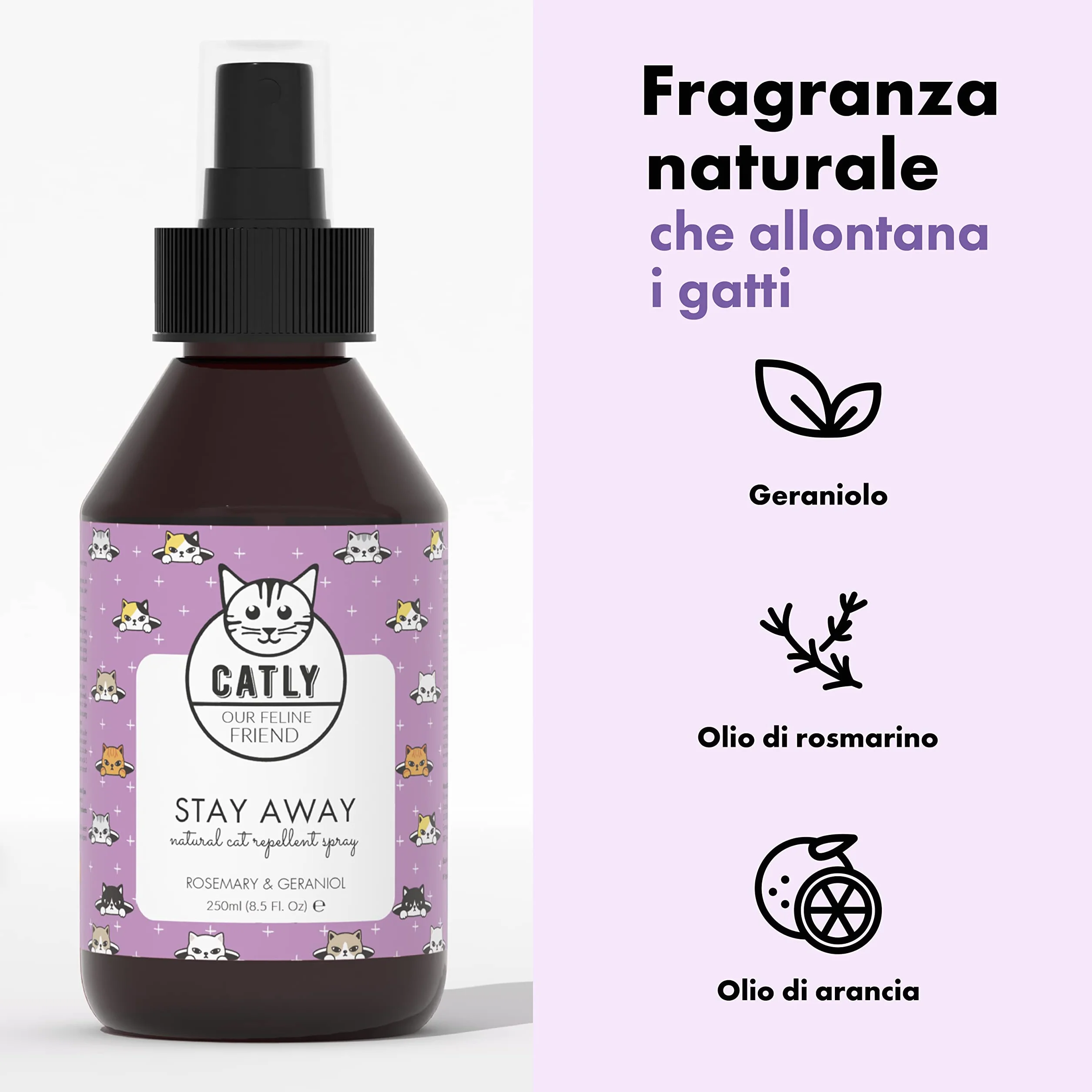 Catly Spray Repellente per Gatti da Esterno - Disabituante Gatti con Oli Essenziali - Spray Anti Gatto per Divano Anti Graffi - Dissuasore per Gatti, Alternativa Naturale a Ultrasuoni per Gatti, 250ml