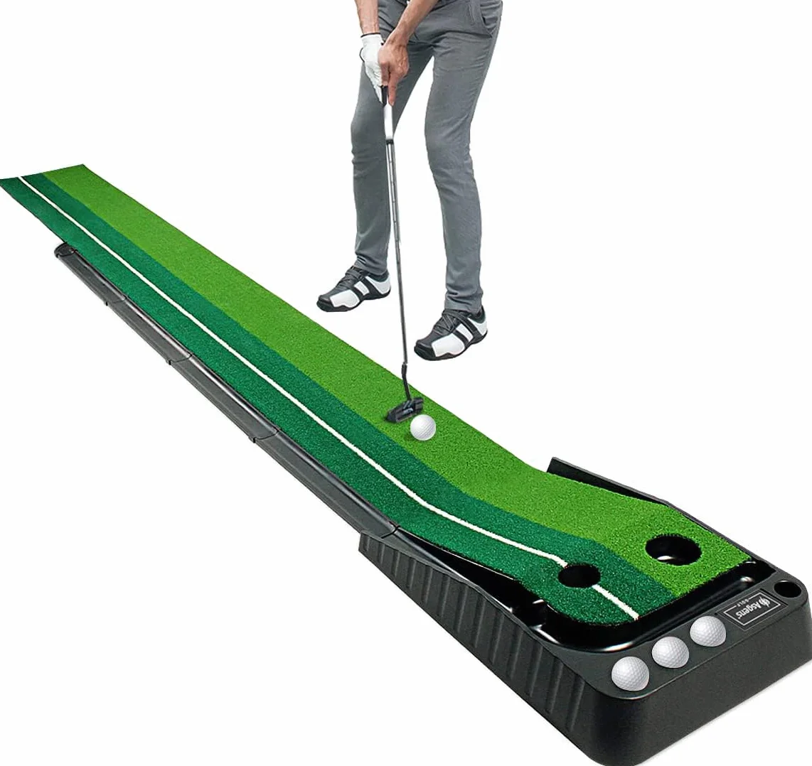 Golf Putting Trainer, Tappetino da Golf in Erba a due Colori con Traccia di Ritorno Dell'addensamento Della Pallina e Funzione Automatica(Niente Mazze da golf)