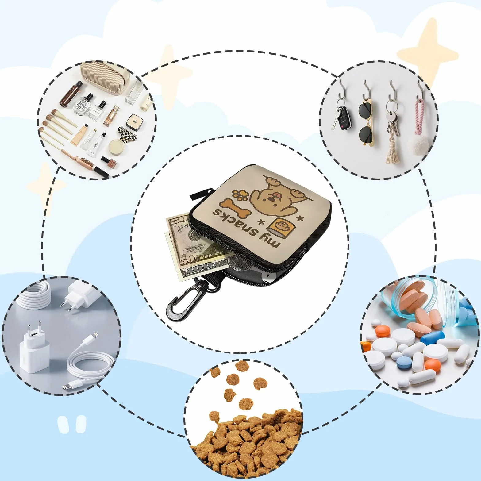 VEGCOO 2 Pezzi Sacchetti Portatili Per Animali Domestici con Zip, Porta Premietti per Cani Borsa con Moschettone, Borsa Addestramento Cane Porta Premietti per Cani per Viaggi, Uso Esterno