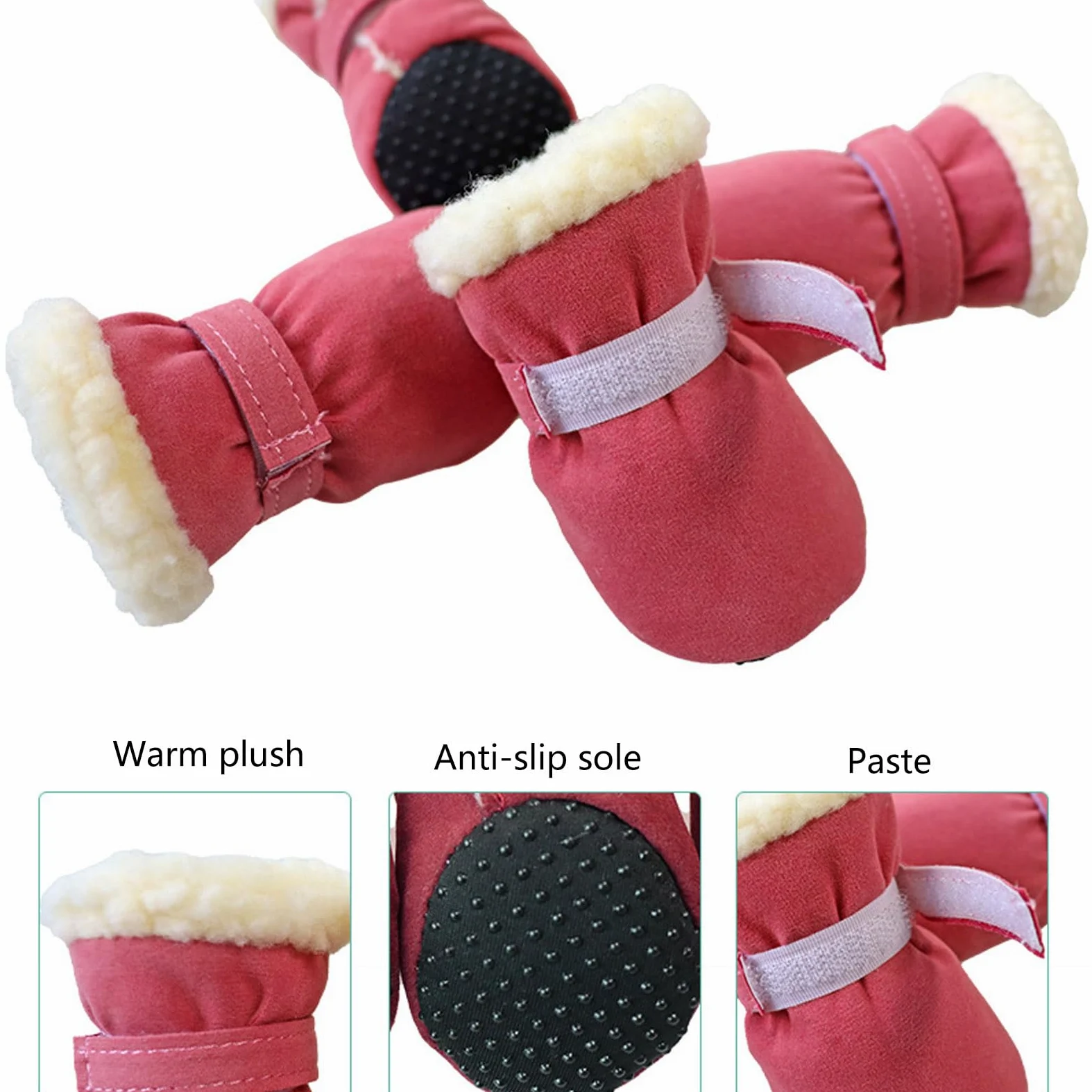 Stivali da Neve per Animali Domestici da 4 Pezzi, più Velluto Caldo Tinta Unita Prevengono Il Freddo E Stivaletti Antivento Scarpe Antiscivolo Stivali per Cani da Compagnia,Rosa,L