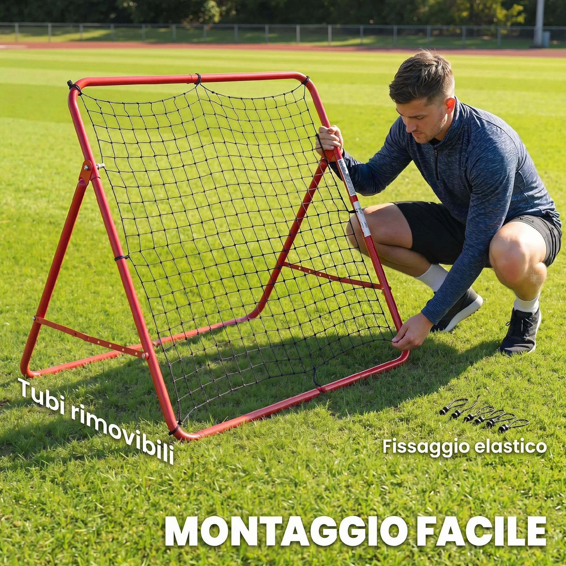 SPORTNOW Rete Rebounder per Calcio, Facile da Montare, Rete Rimbalzo Calcio con 5 Angolazioni Regolabili, Attrezzatura Portatile per Allenamento Calcio, Baseball e Softball in Giardino Parco