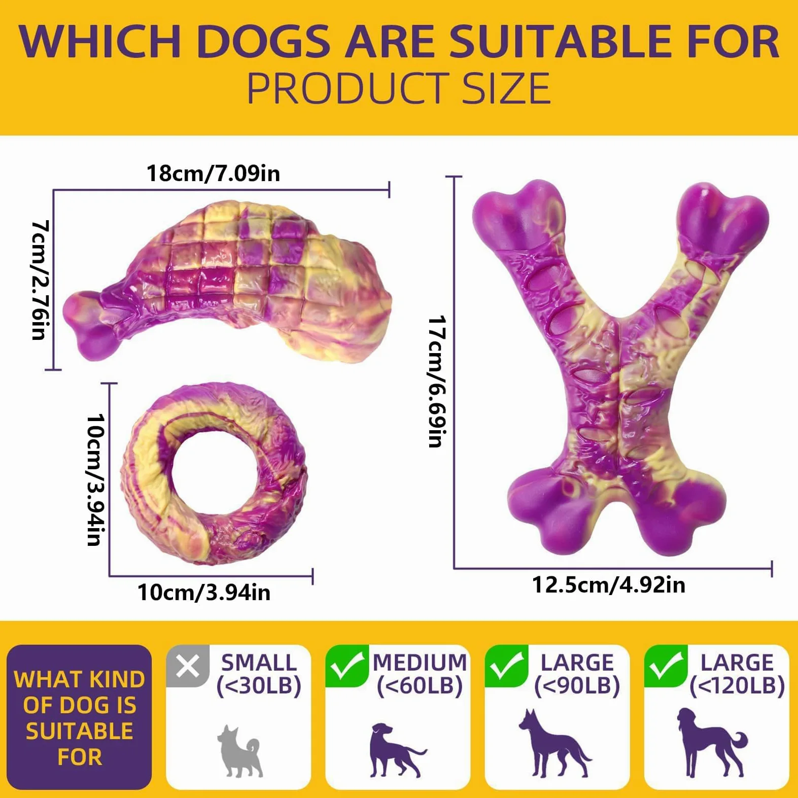 Set di 3 giocattoli interattivi da masticare per cani in nylon | Materiale privo di schegge per la pulizia dei denti; adatto per cuccioli di piccola e media taglia e tutte le razze; per