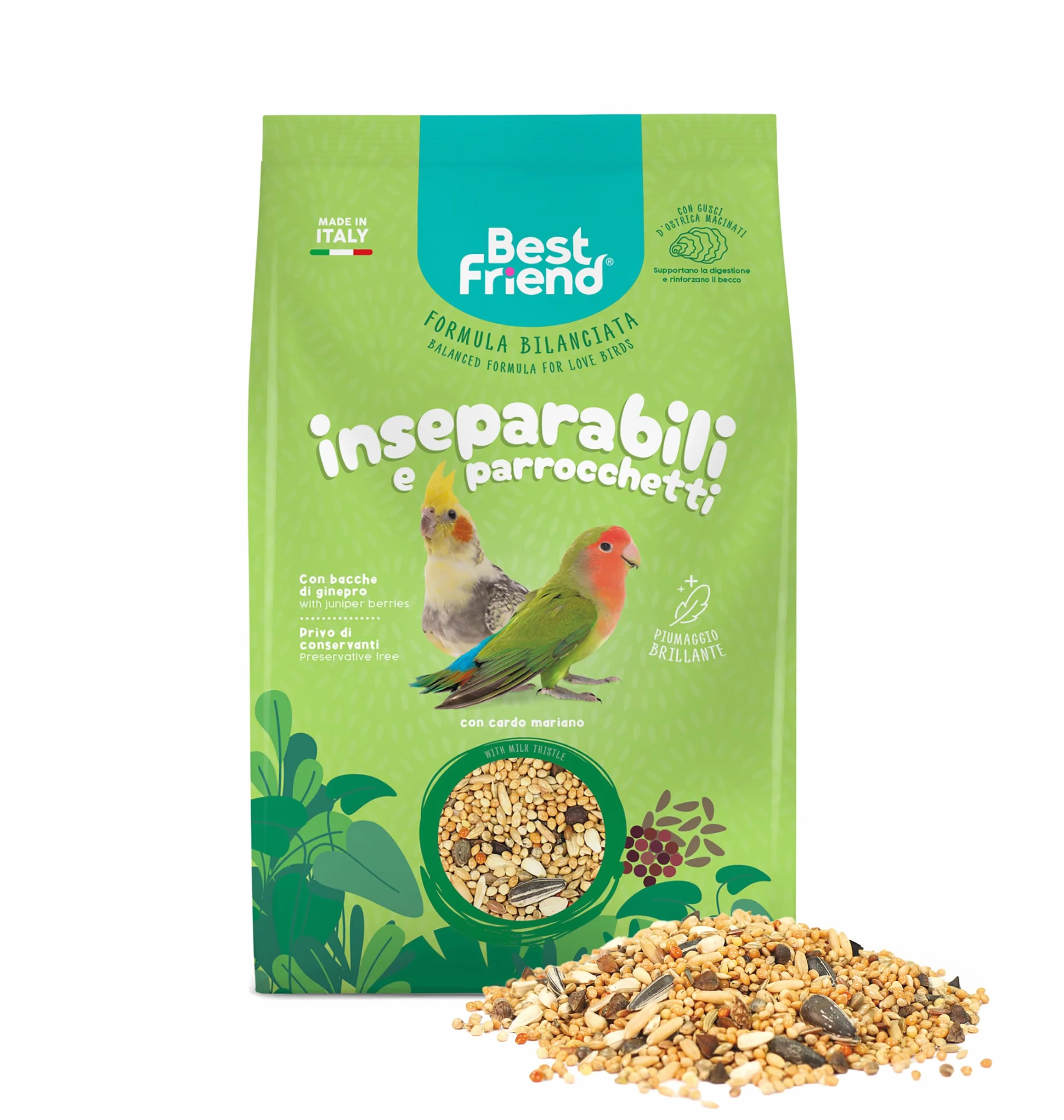 Best Friend Mangime Completo per Inseparabili e Parrocchetti con Cardo Mariano, 100% Made in Italy, Confezione 8 Pacchi