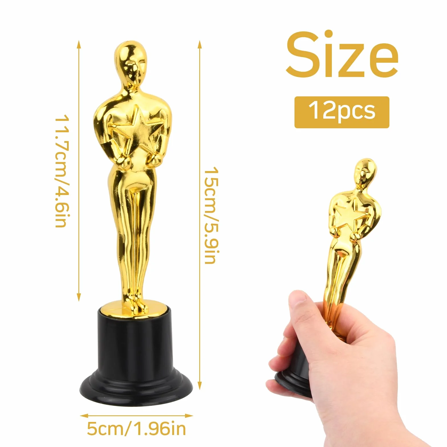 Set 12 Mini Trofei Bambini, 15,2 cm Trofeo Oro in Plastica con Stella, Premio per Asilo Scuola Primaria Competizioni Sport Spettacoli Diploma