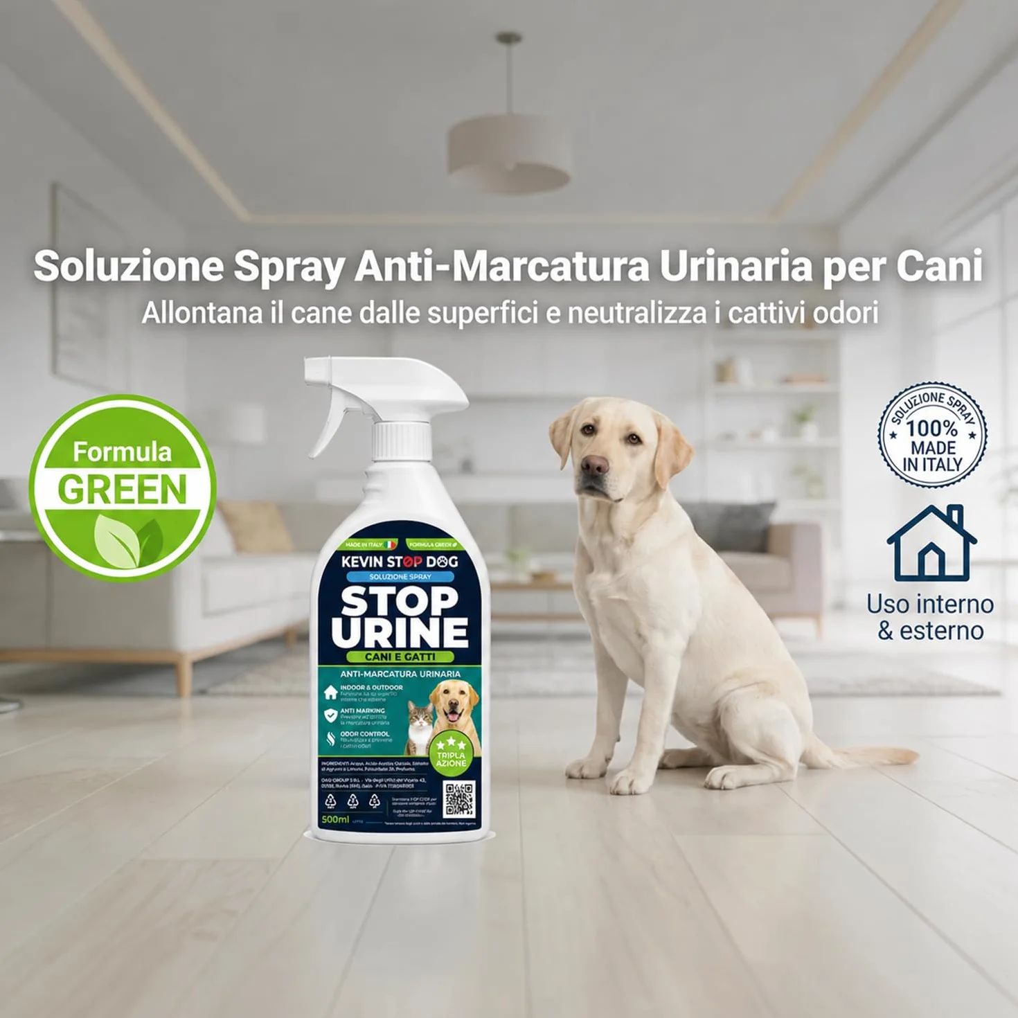 Repellente Cani e Gatti 1L - Flacone con Trigger Spray - Dissuasore Spray Anti Marcatura Urina Pipi per Esterni ed Interni - Disabituante Naturale - Elimina Odori - Made in Italy