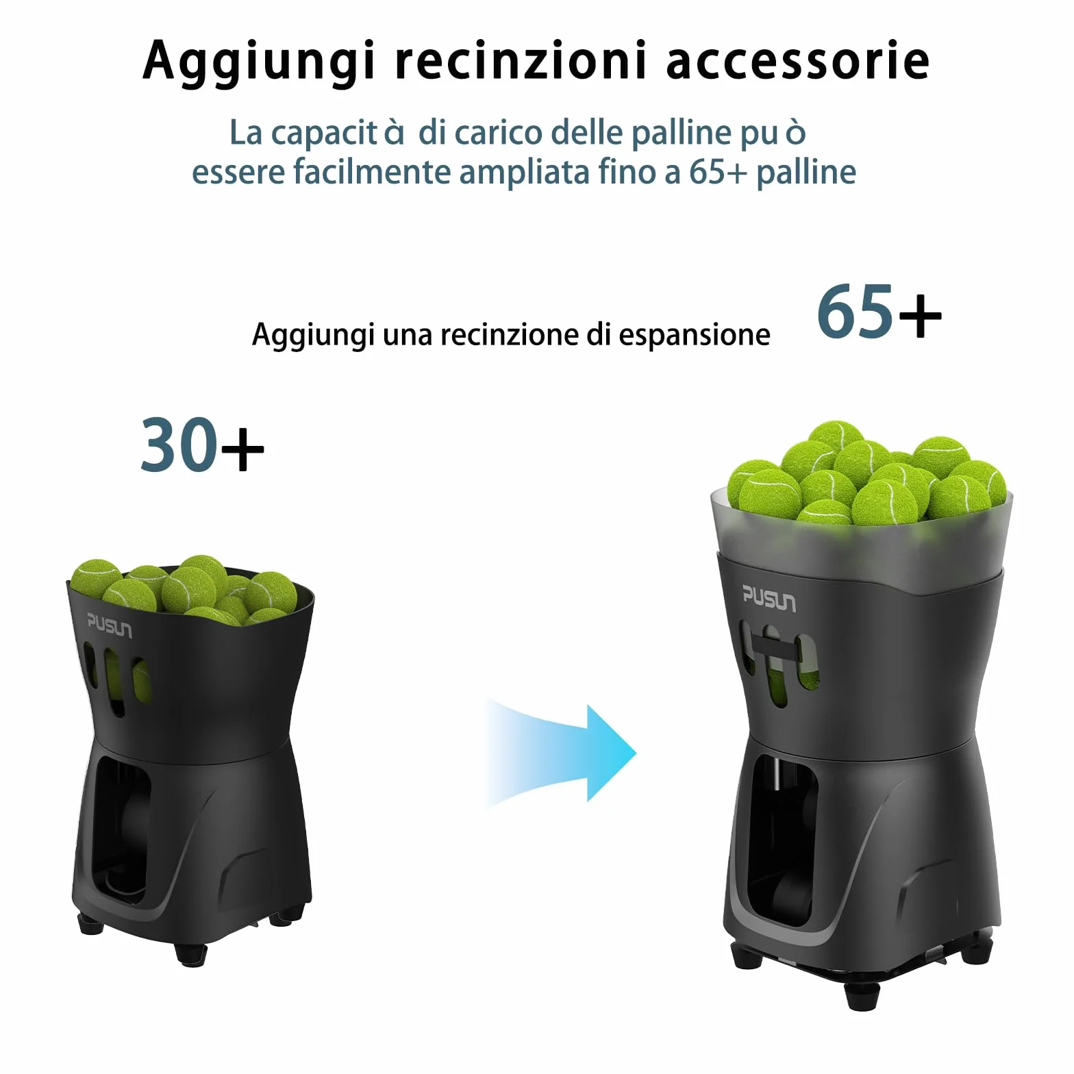 PUSUN PT-Mini PRO Macchina Lanciapalle Tennis Compatta 65+ Palline 8-60 km/h Batteria 3-5 Ore App
