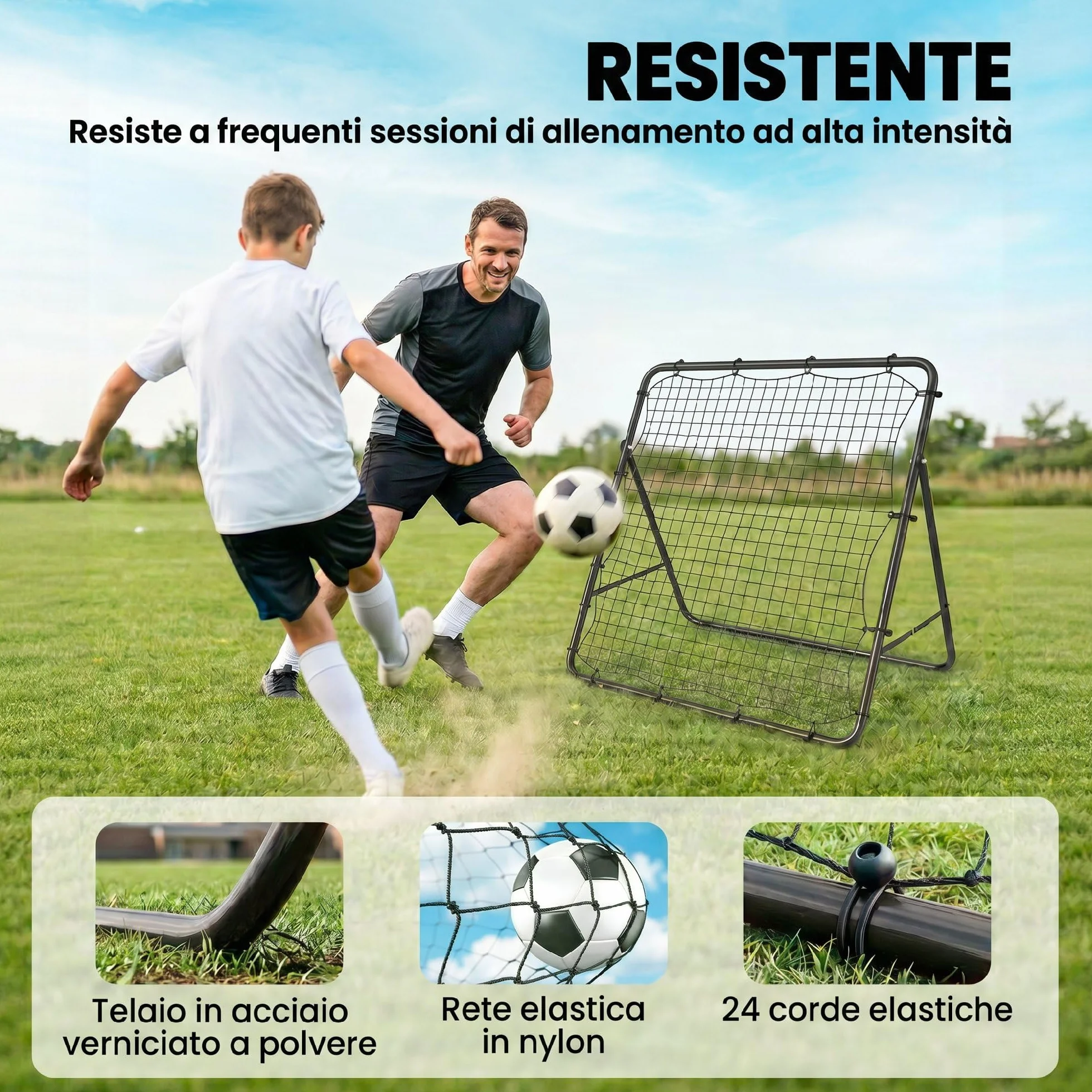 SPORTNOW Rete di Rimbalzo per Calcio Pieghevole, Rete da Calcio Rimbalzante con 5 Angolazione Regolabile in Acciaio, per Allenamento, Nero