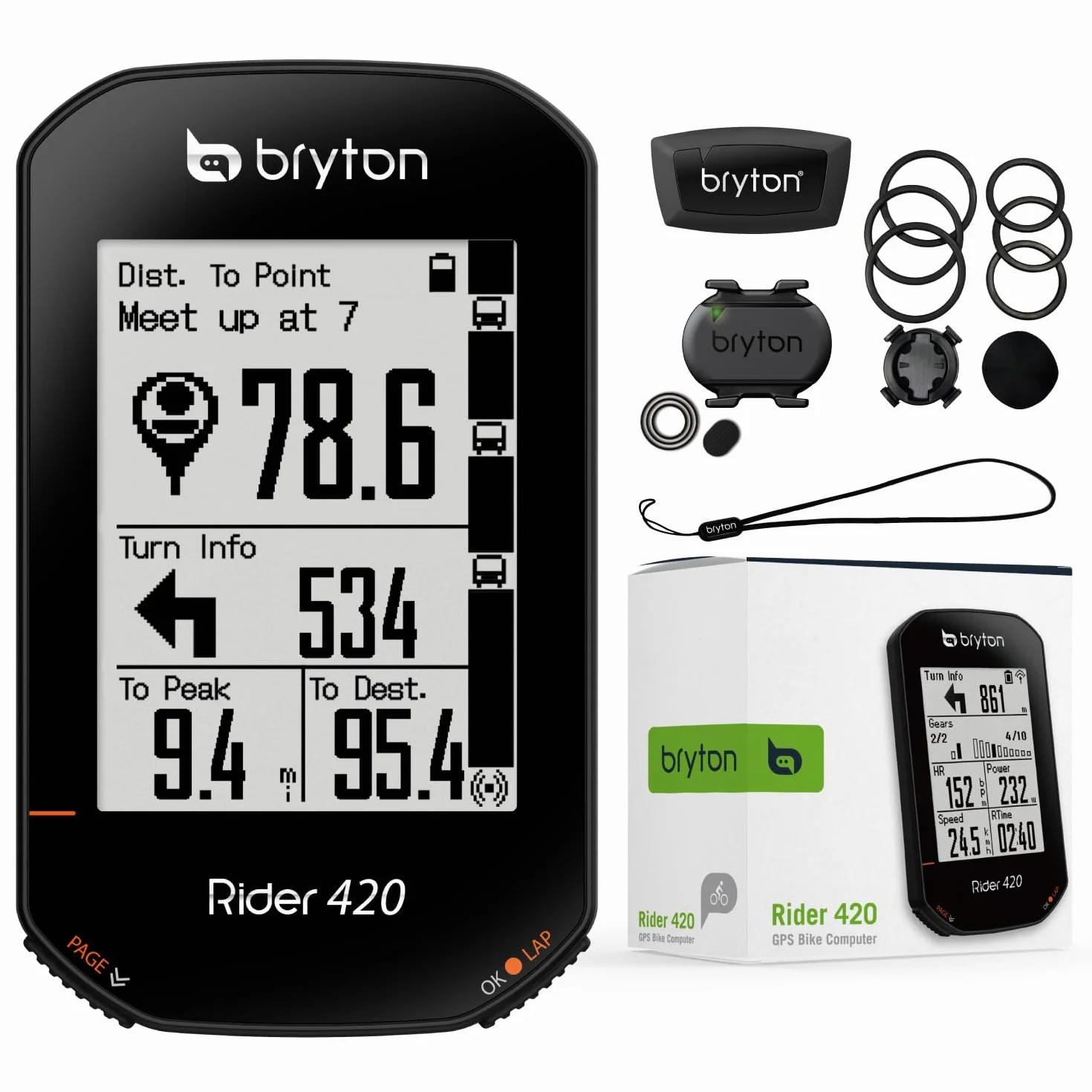 Bryton Rider 420 Sensor Bundle GPS Ciclismo (Cadence+HRM Sensori Bundle), 35 ore di Lunga Durata Della Batteria, Sentiero Bread-by Turn Follow Track