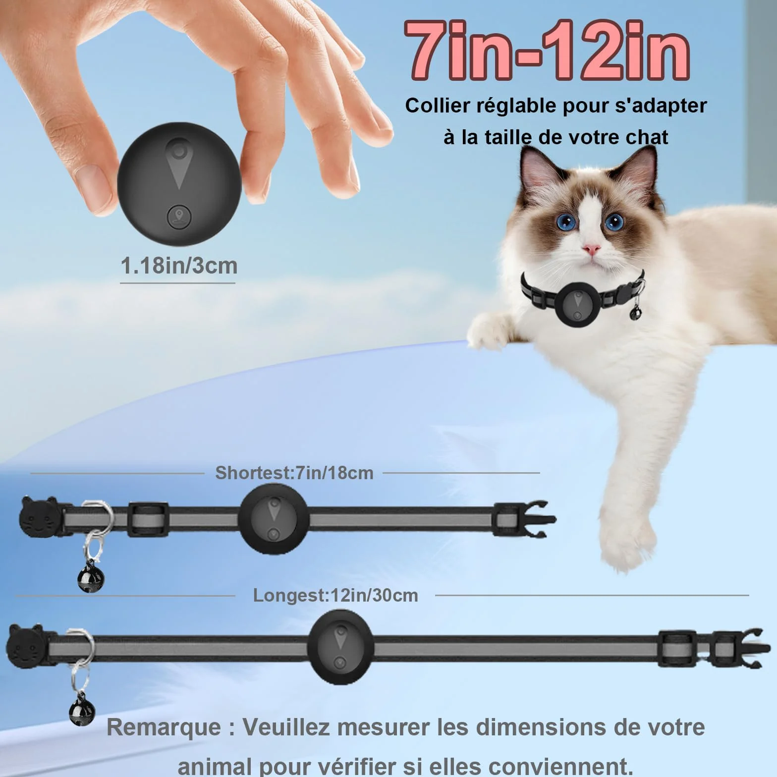 Collare GPS per Gatti Compatibile con Sistemi iOS e Android GPS per Cani Riproduzione Della Cronologia dei Tracciati (7 giorni) Localizzatore GPS Cani Tracciamento Impermeabile (IP67) -Nero Pieno