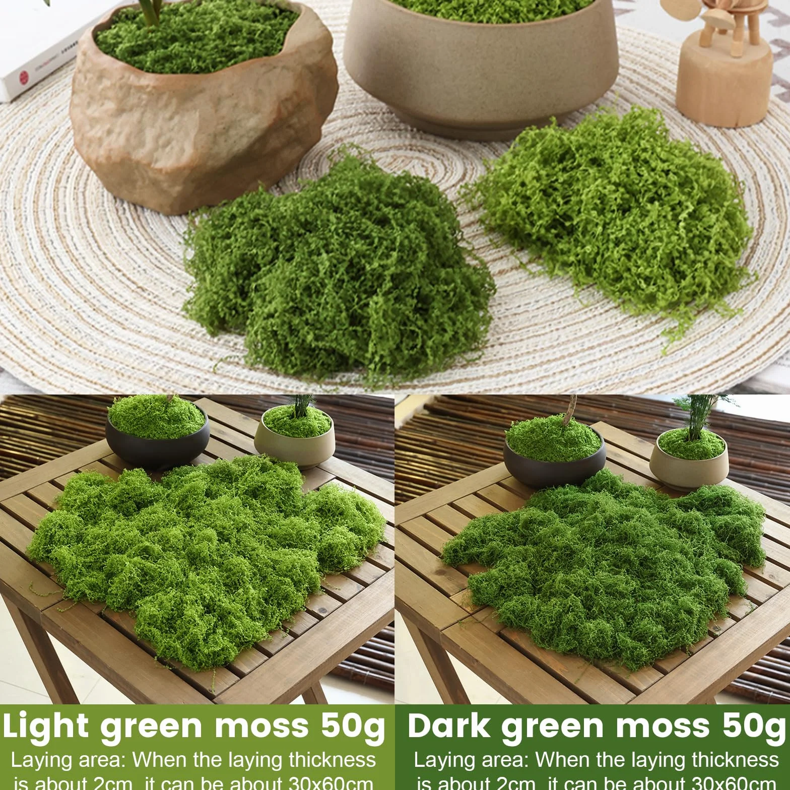 Muschio Finto per Decorazioni 100g, Muschio Stabilizzato Nylon, Artificiale Muschio Sintetico per Acquario Modellismo Terrario Casa Decori