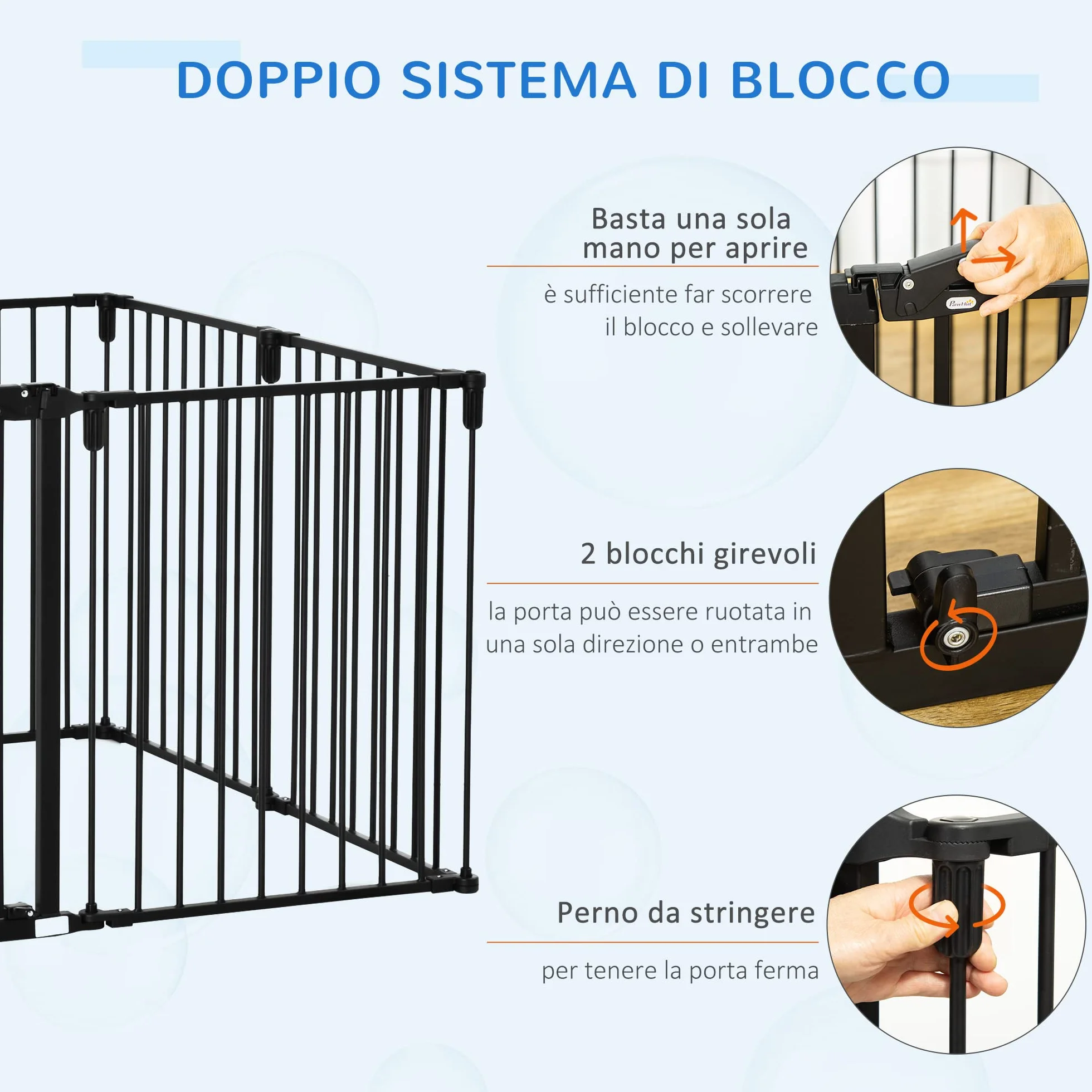 PawHut Cancello Sicurezza Pieghevole 8 Sezioni, Barriera per Cani Acciaio, Chiusura Automatica, Nero