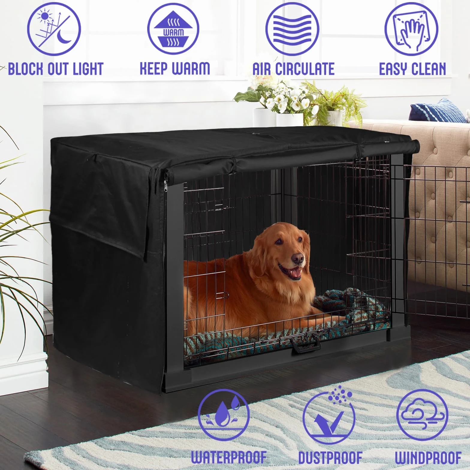 Copertura per gabbia per cani in tessuto oxford 600D antivento finestra in rete traspirante 107x72x76 cm