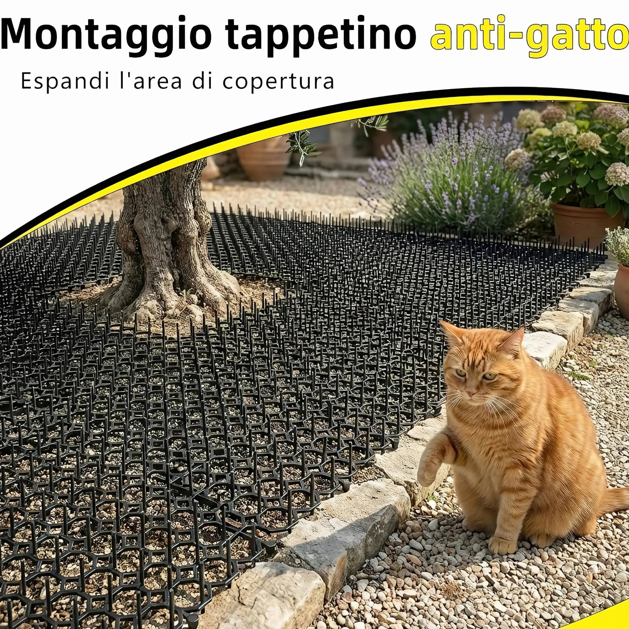 Tappetini Dissuasori per Gatti (Set da 6, 20x15cm) - Repellente con 8 Picchetti di Fissaggio - Griglia con Punte per Giardino, Divano - Barriera Interno/Esterno