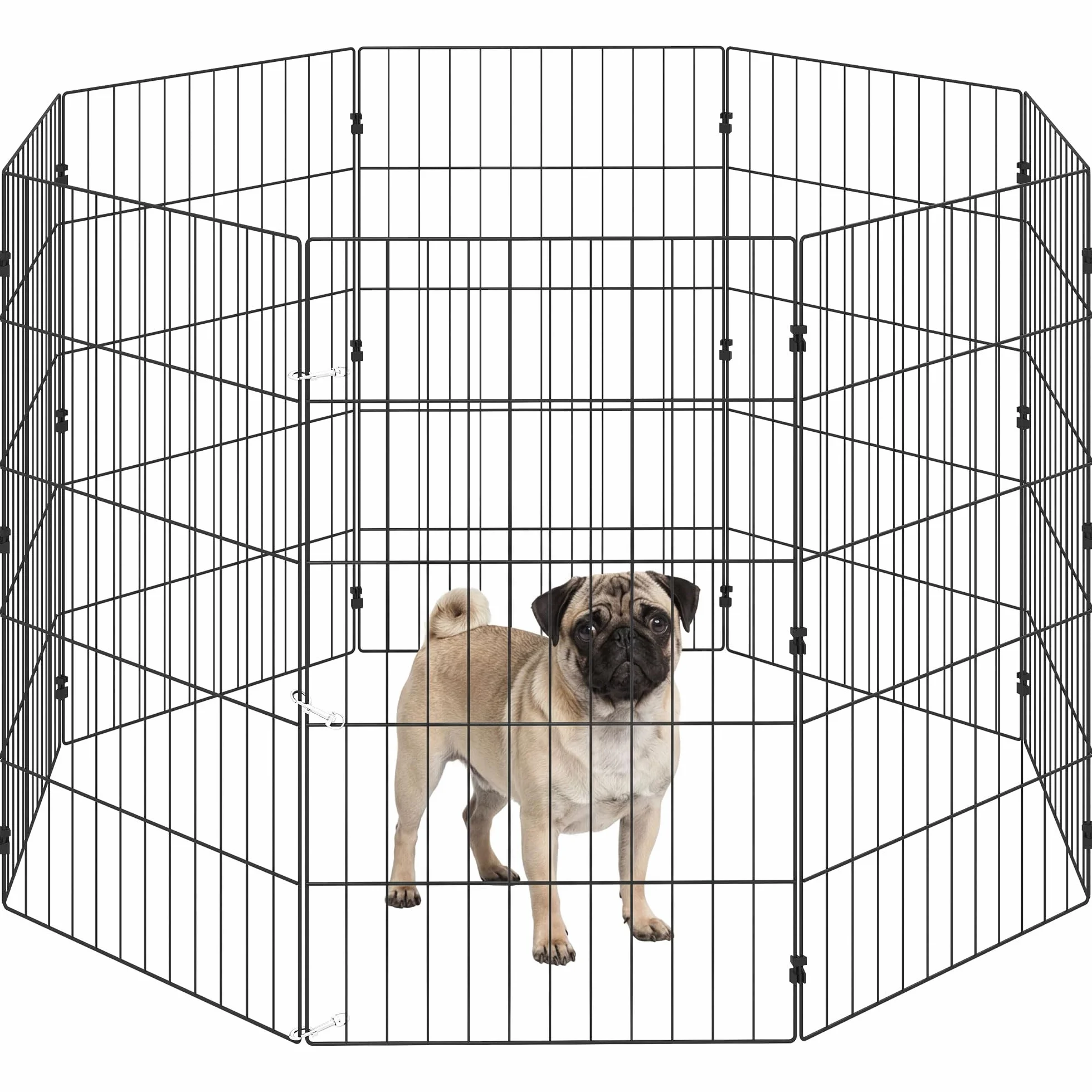 PawHut Recinto per Cani Pieghevole in Metallo, Recinto Espandibile per Animali con Picchetti per Interni ed Esterni, 50 x 80 cm, 8 Pannelli, Nero