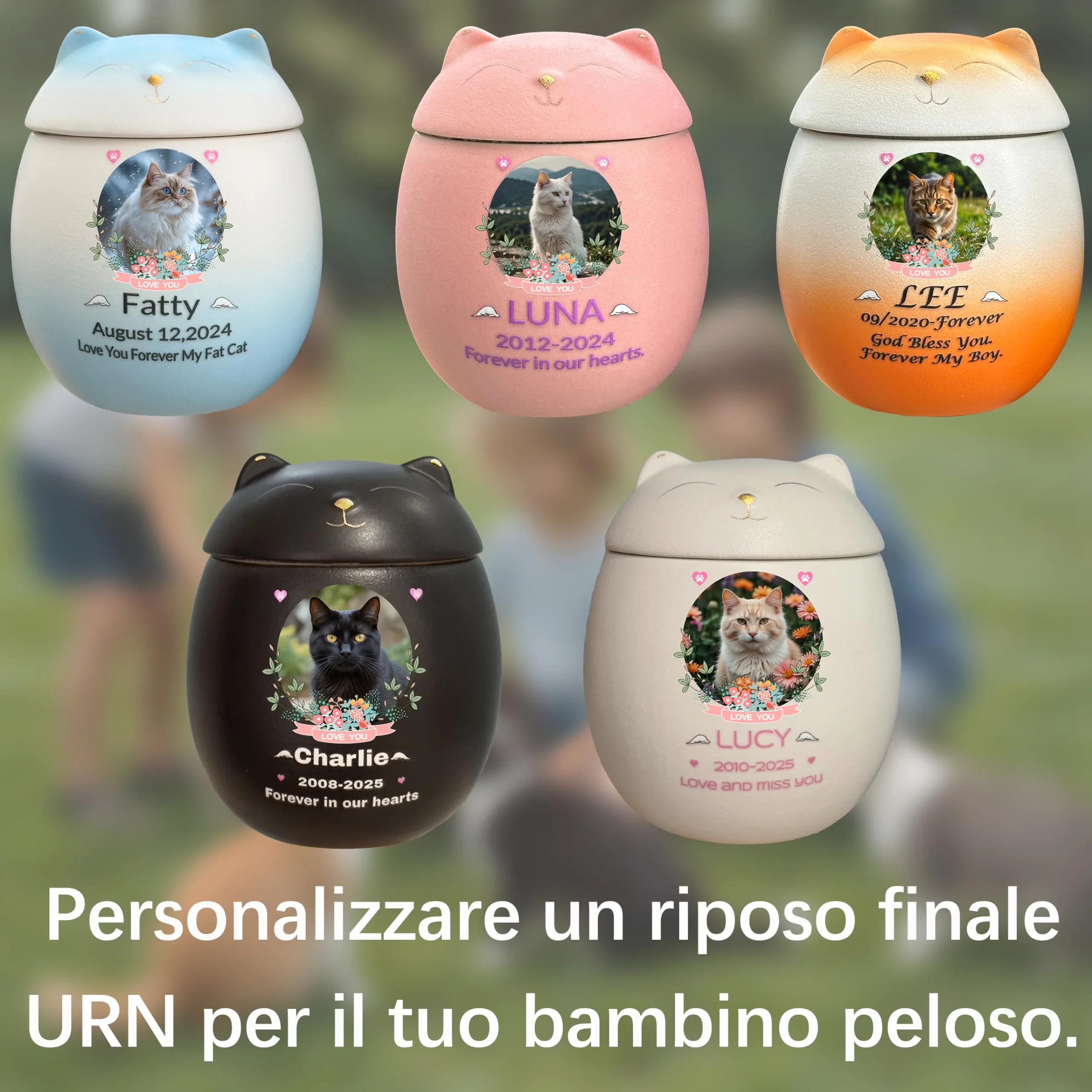 Urna per gatti in ceramica fatta a mano per ceneri di piccoli animali (bianco)