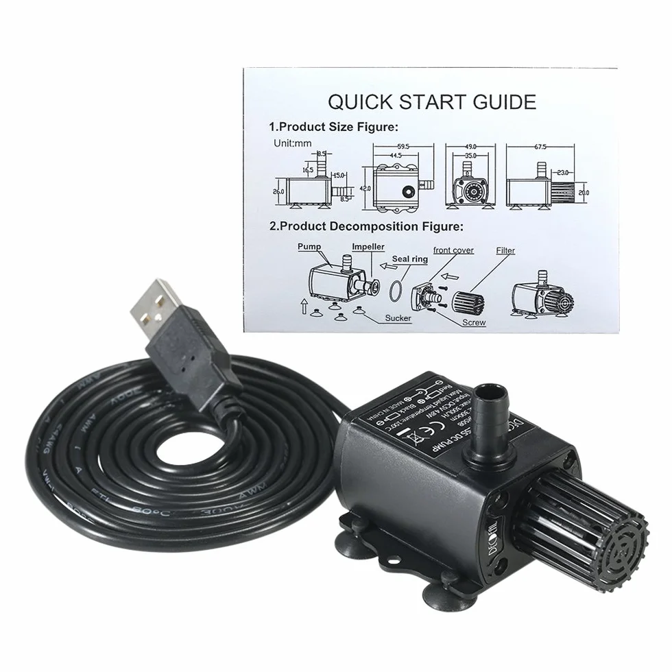 Decdeal USB DC5V 2.4W/4.8W Ultra-silenzioso Pompa Acqua Brushless Impermeabile Sommerso Acquario Circolante