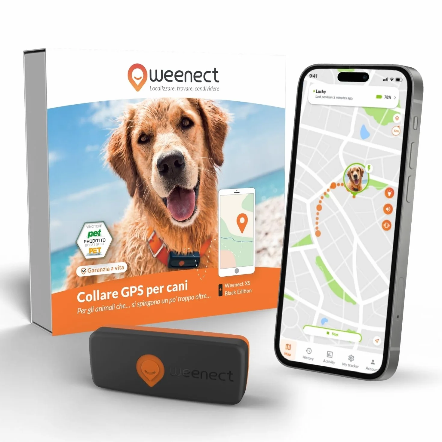 Weenect Dog XS - Localizzatore GPS per cani | Mini localizzatore GPS in tempo reale | Impermeabile | Il più piccolo sul mercato | Funziona con abbonamento | Garanzia a vita