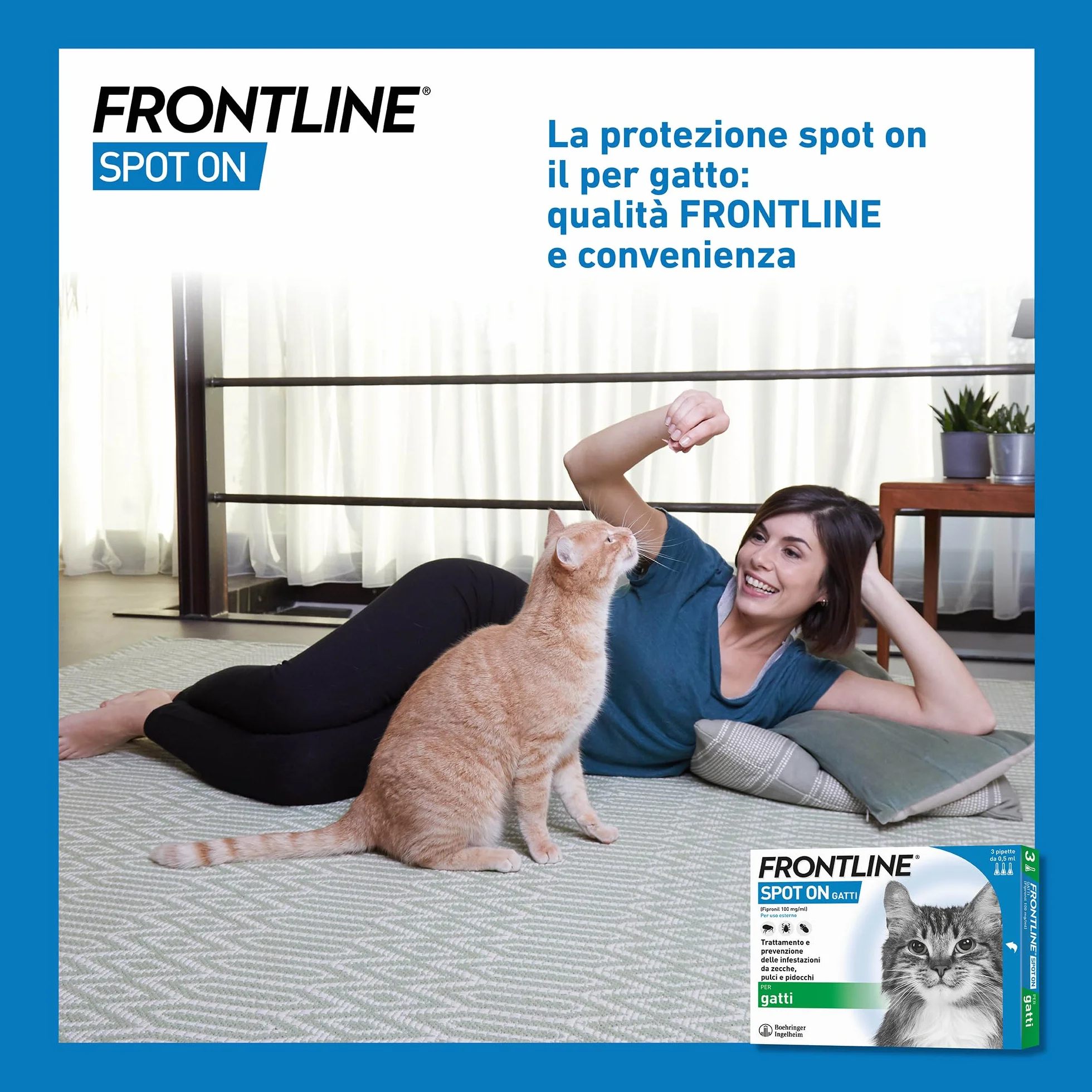 FRONTLINE Spot On 3 Pipette Antiparassitario per Gatti Lunga Durata Protegge da Zecche Pulci Pidocchi 0.5 ml