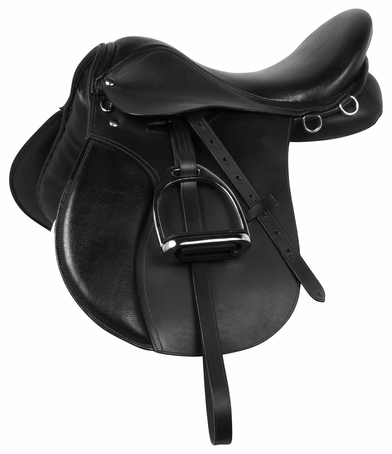 Sella per cavallo inglese in pelle per tutti gli usi, set di finimenti per cavalli da 12" a 18" (17" Seat)