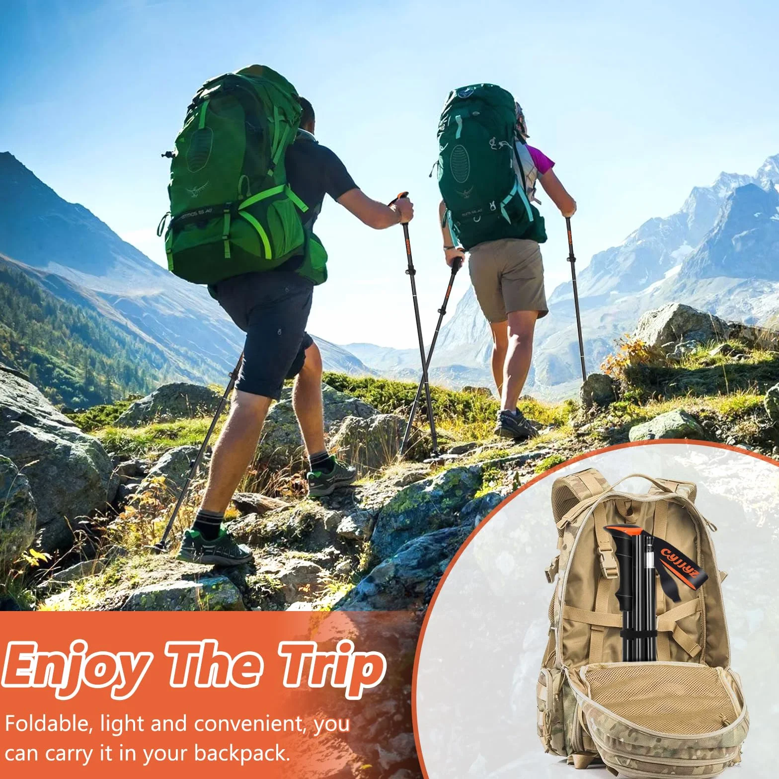 Bastoni Trekking Pieghevoli 2Pcs 7075 Alluminio 108-135 cm Regolabile per Escursionismo