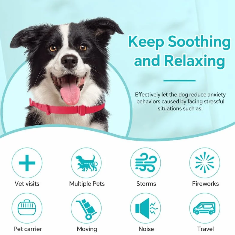 WEALLIN Collare Calmante Anti-Ansia per Cani, Regolabile Impermeabile Feromoni Naturali 60 Giorni Rosso
