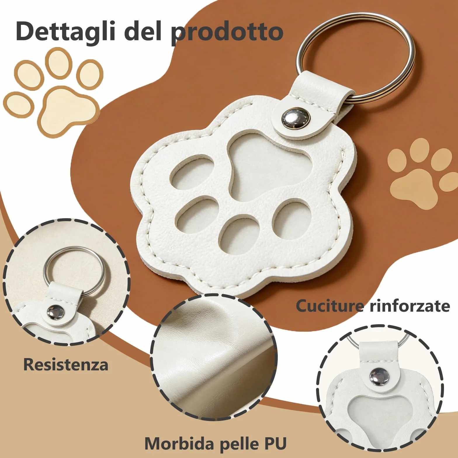 Portachiavi Personalizzato per Cani o Gatti con Foto e Nome, Accessorio in Pelle Inciso, Regalo per Amanti Animali