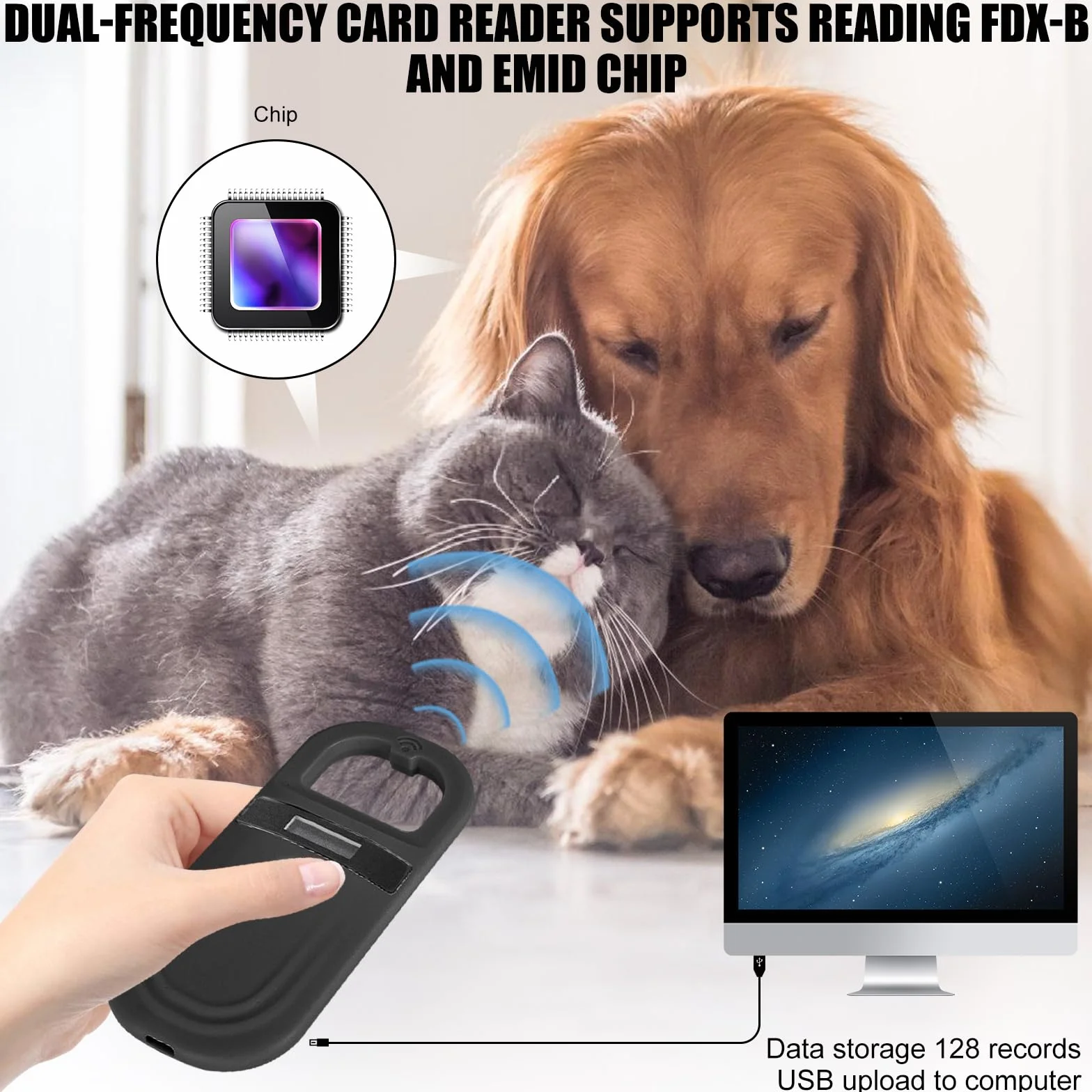 Lettore di microchip per animali domestici, lettore di chip per animali domestici, lettore di chip per animali domestici, scanner ID per animali domestici, lettore di microchip per la