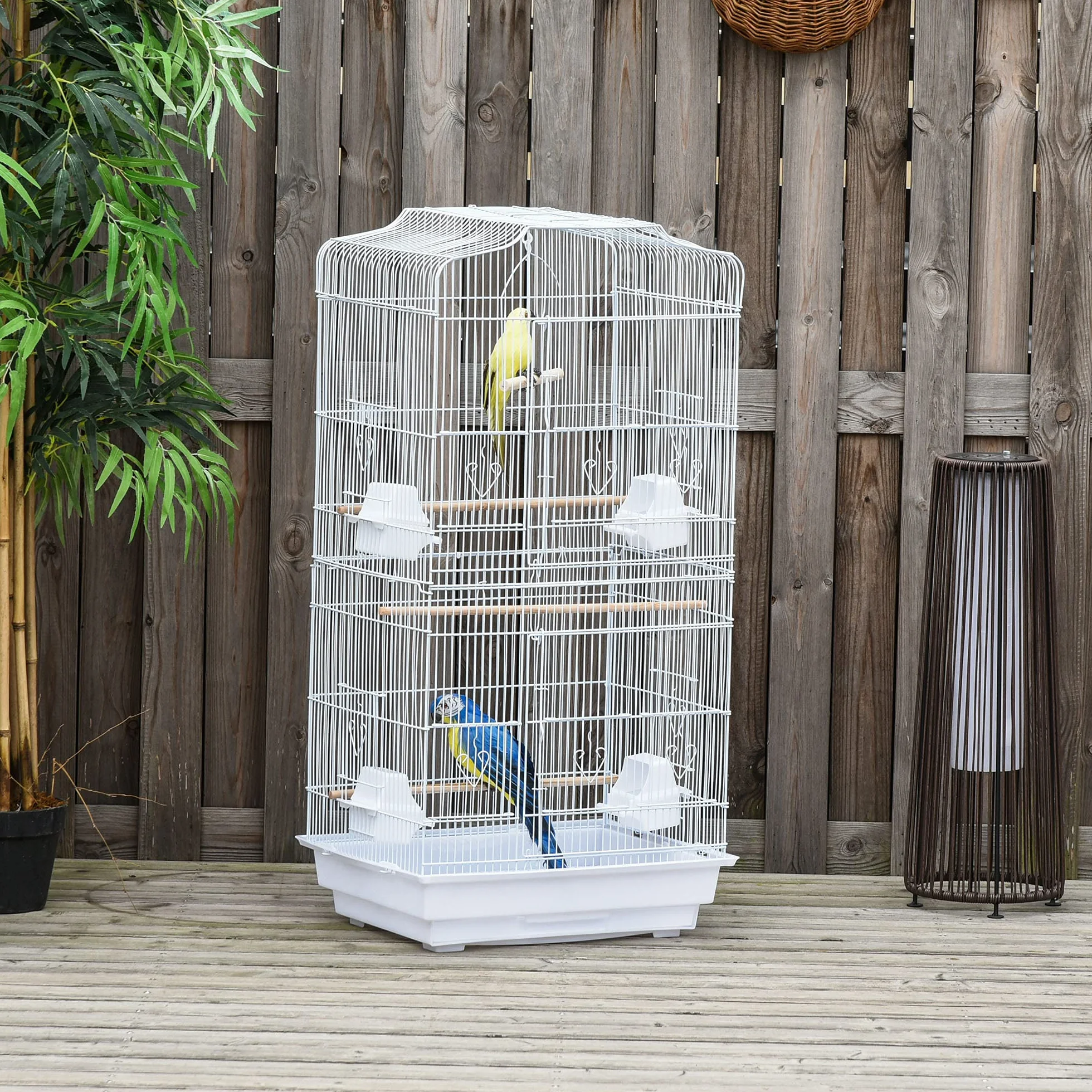 PawHut Gabbia per Uccelli Portatile con Vassoio Estraibile, Voliera per Pappagallini, 46.5x35.5x92cm, Bianco