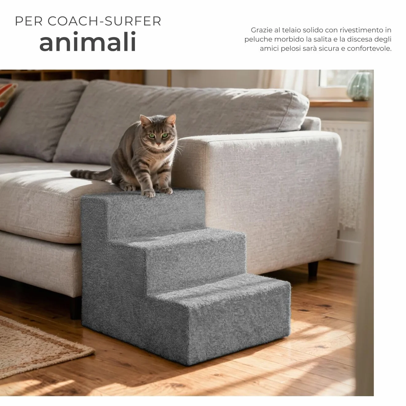 tectake Scala per Animali Domestici 3 Gradini 34,5 cm Antiscivolo Grigio