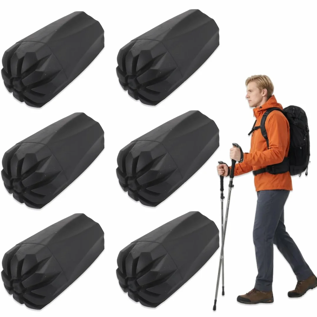 Gommini Universali per Bastoncini Nordic Walking, 6 Pezzi, Gommini Ammortizzanti Morbidi, Bastoncini e Bastoni da Trekking, Escursionismo, Camminata Nordica, Sci Alpinismo (Nero)