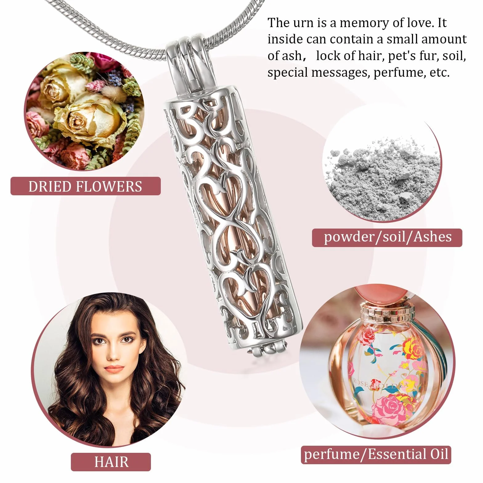 UICCVOKK Urn Necklace for Ashes Pet Keepsake Memorial Lockets Ashes Holder Cremation Jewellery Hollow Cylinder Vial Pendant