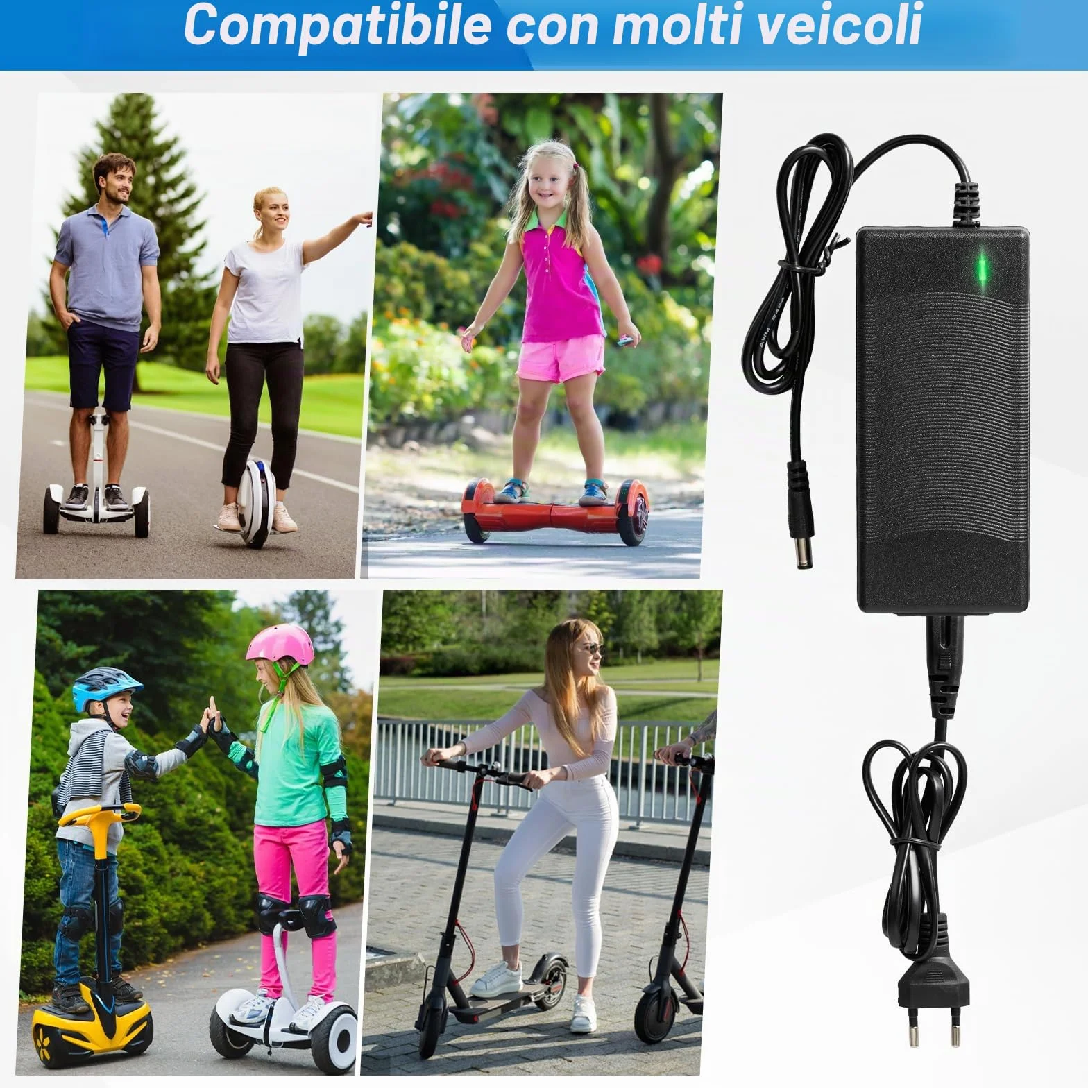 Caricatore Monopattino Elettrico 42V 2A per M365 Scooter con 6 Connettori