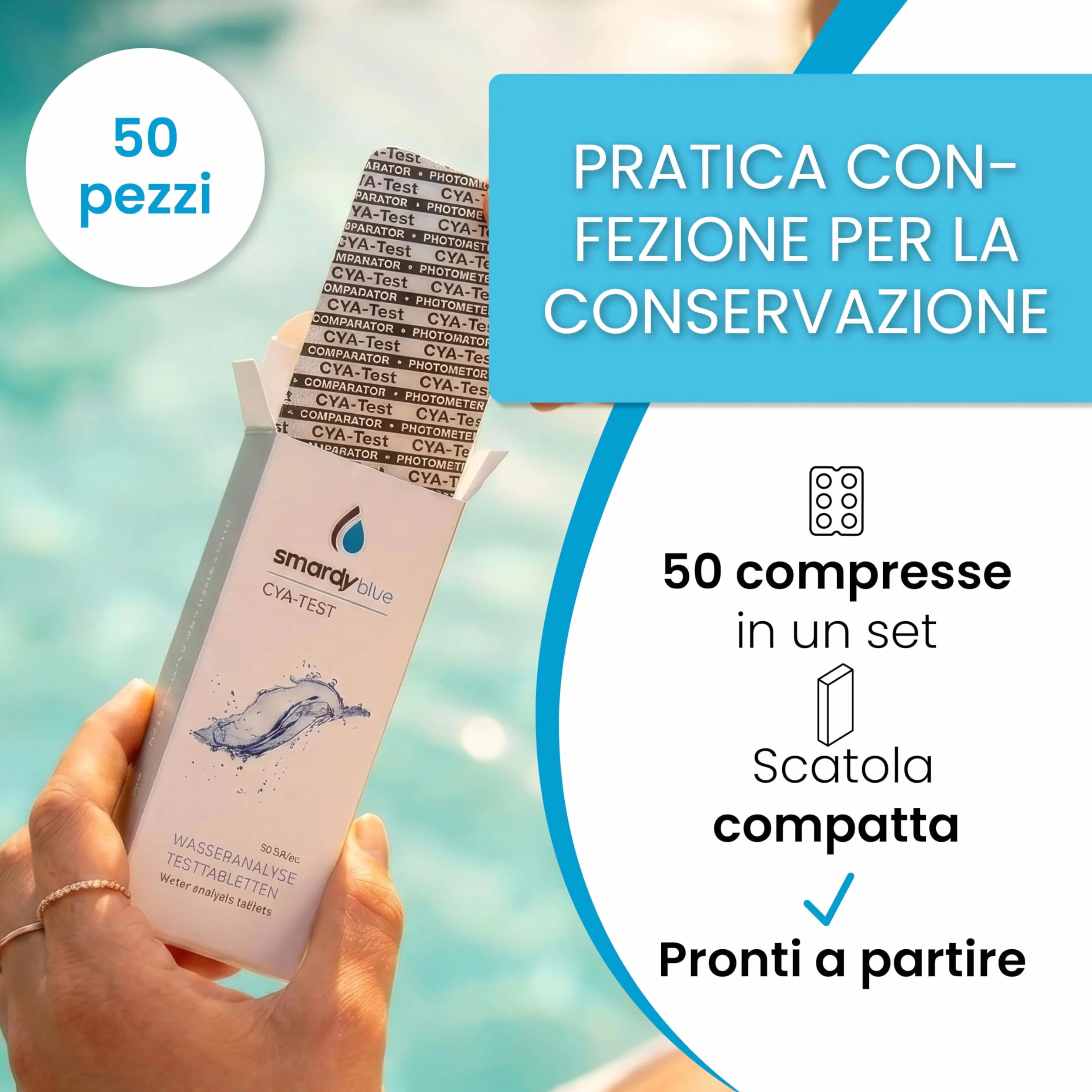 CyA Fotometro Pastiglie 50 – Misura Acido Cianurico Piscina – Compatibile PoolLab SCUBA II BAYROL Made in Germany