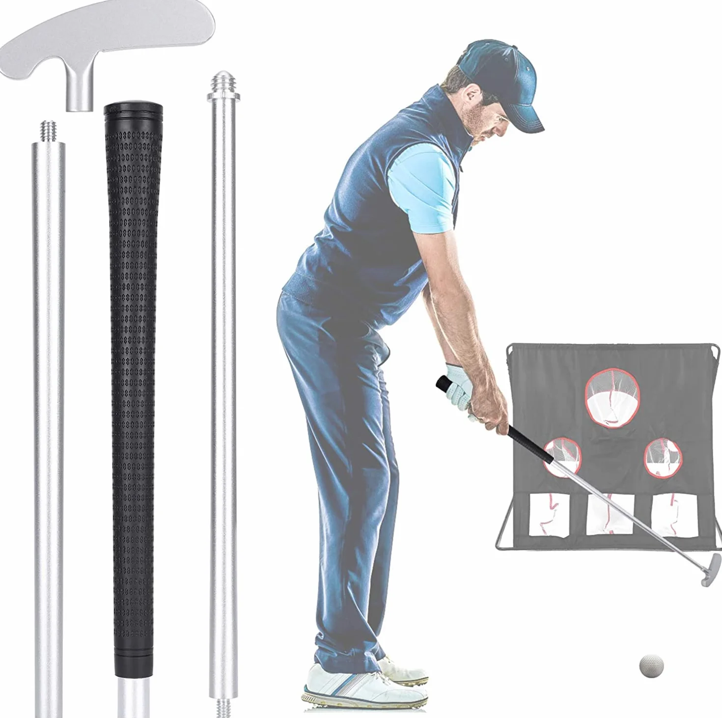 Leagy Putter per Golfisti Destri e Mancini, 2 Palle Bianche, 4 Bastoni Portatili in Lega di Zinco, Borsa Nera