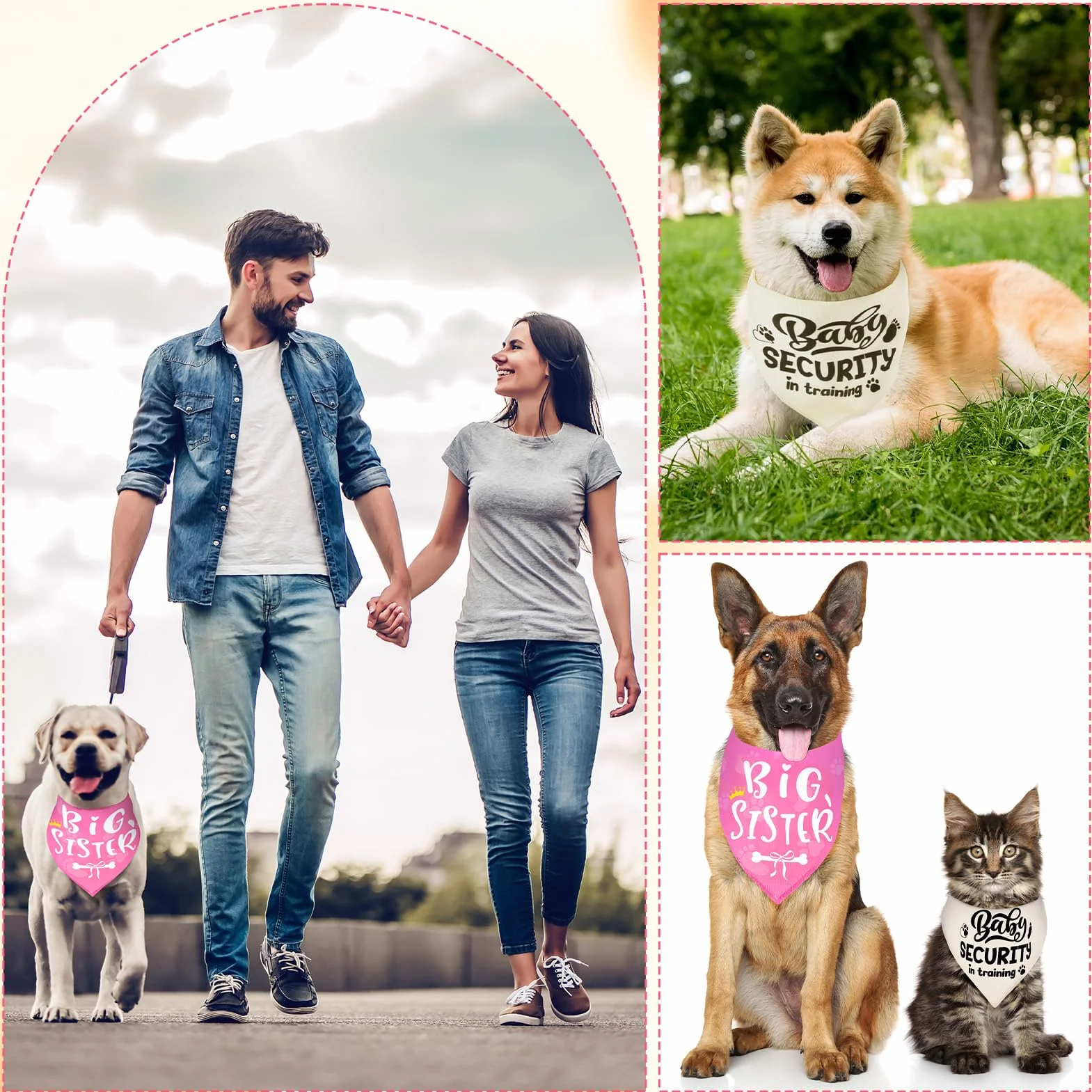 Fazzoletti da collo per cani piccola media grande taglia, set 2, rosa beige