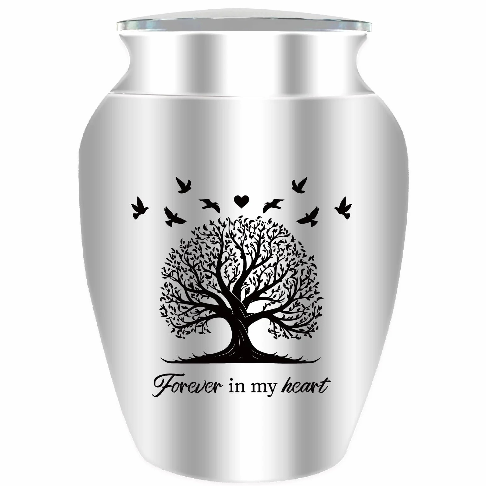 CREATCABIN Piccola Urna Ricordo Albero della Vita Mini Urna Ceneri Portacenere in Alluminio Cremazione Funebre Parola Incisa Sacchetto Velluto Regalo Commemorativo Mamma papà Famiglia 6.5x4.5cm