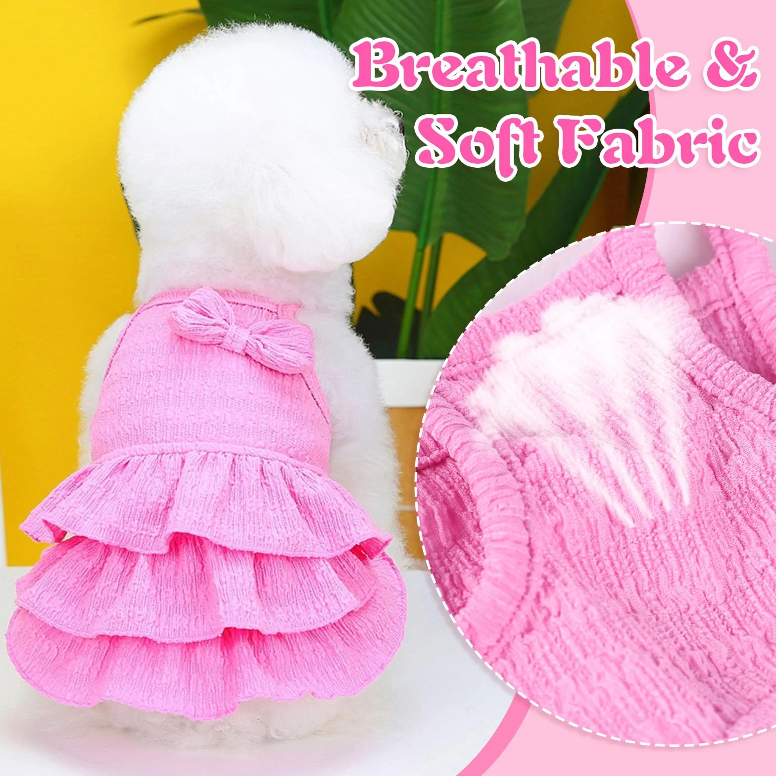 Vestito estivo per cani piccoli e medi con fiocco rosa L (3-4) per Yorkie Chihuahua