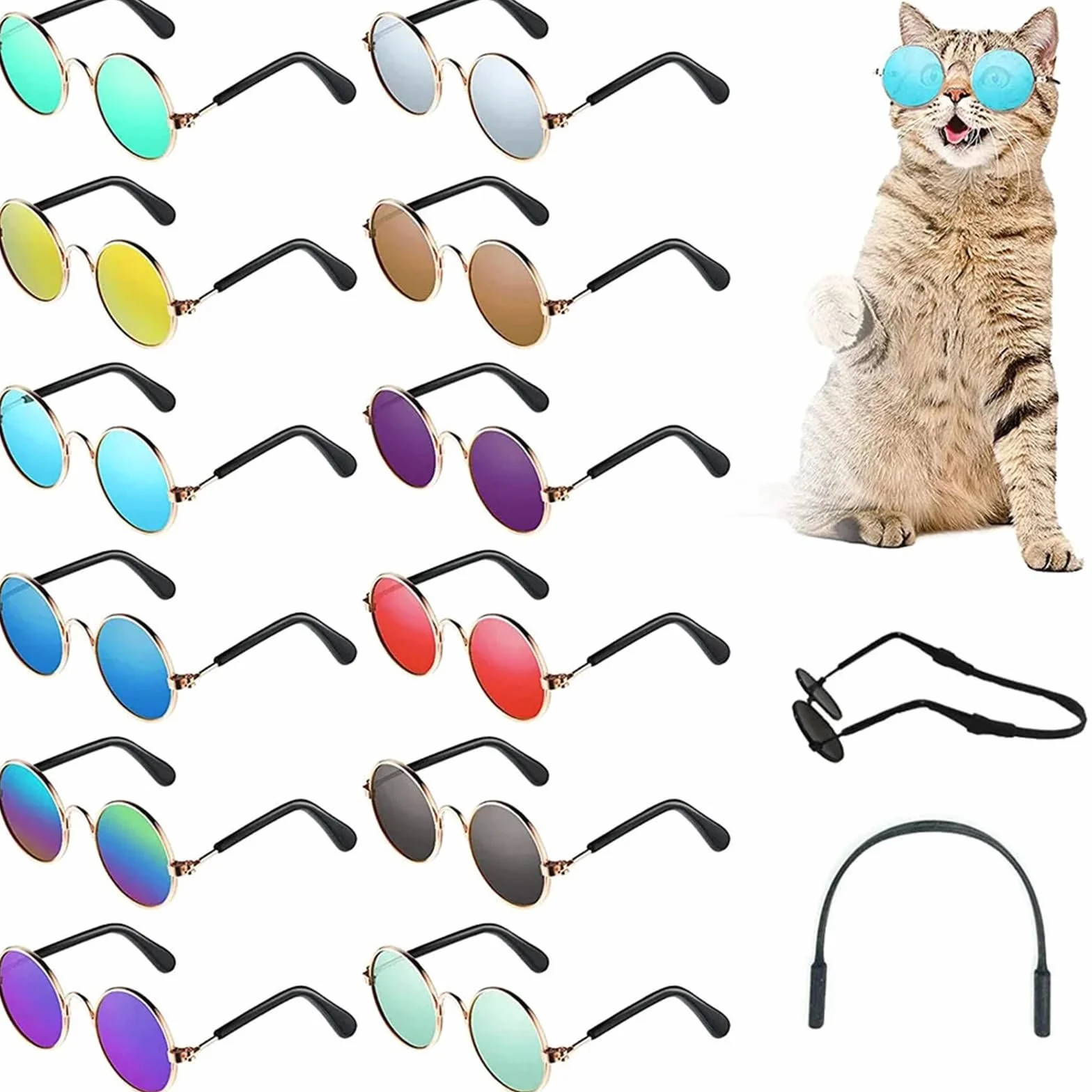 Occhiali Per Cani,Occhiali Da Sole Per Cani Occhiali da sole for cuccioli e cani, antiscivolo, rotondi in metallo, classici, retrò, animali domestici, feste(B)
