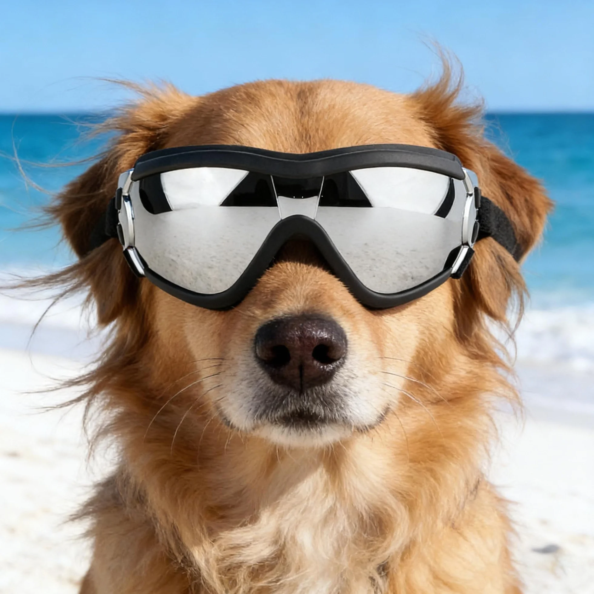 Occhiali per Cani, Occhiali Protettivi per Animali Domestici Resistenti Ai Raggi UV con Cinturino Elastico Regolabile Antivento Impermeabili (black1)