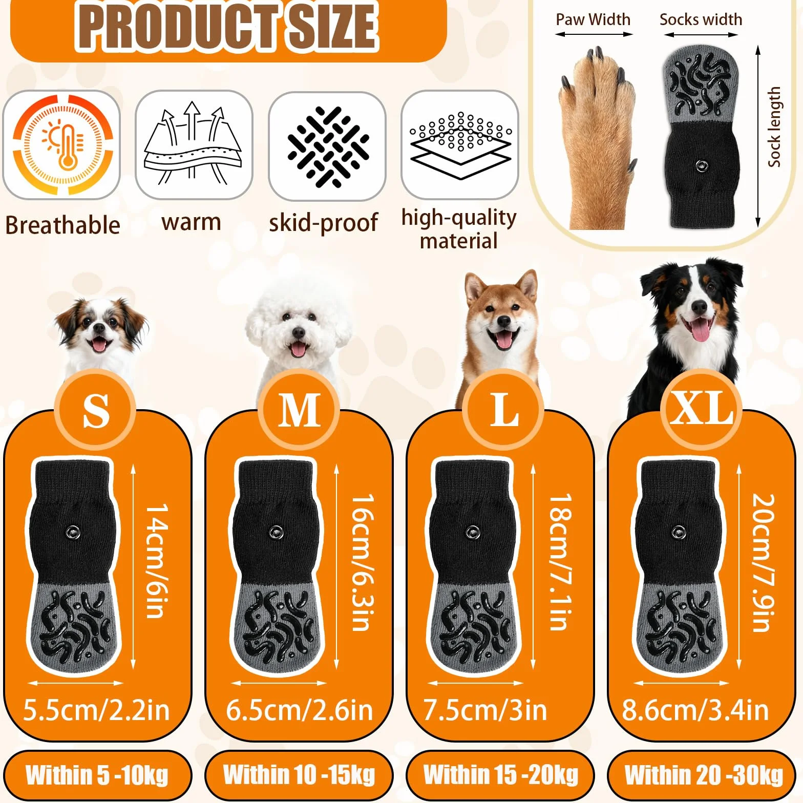Calzini per Cani Antiscivolo 2 Paia con Cinghie Regolabili Cotone S M Grandi