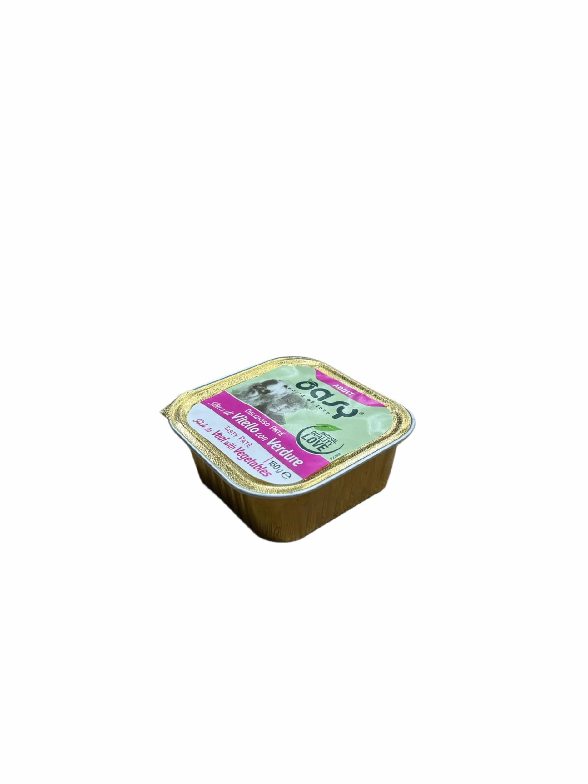 Oasy delizioso patè per cani adulti di tutte le taglie, gusto VITELLO e VERDURE | 11 vaschette da 150 grammi l'una.