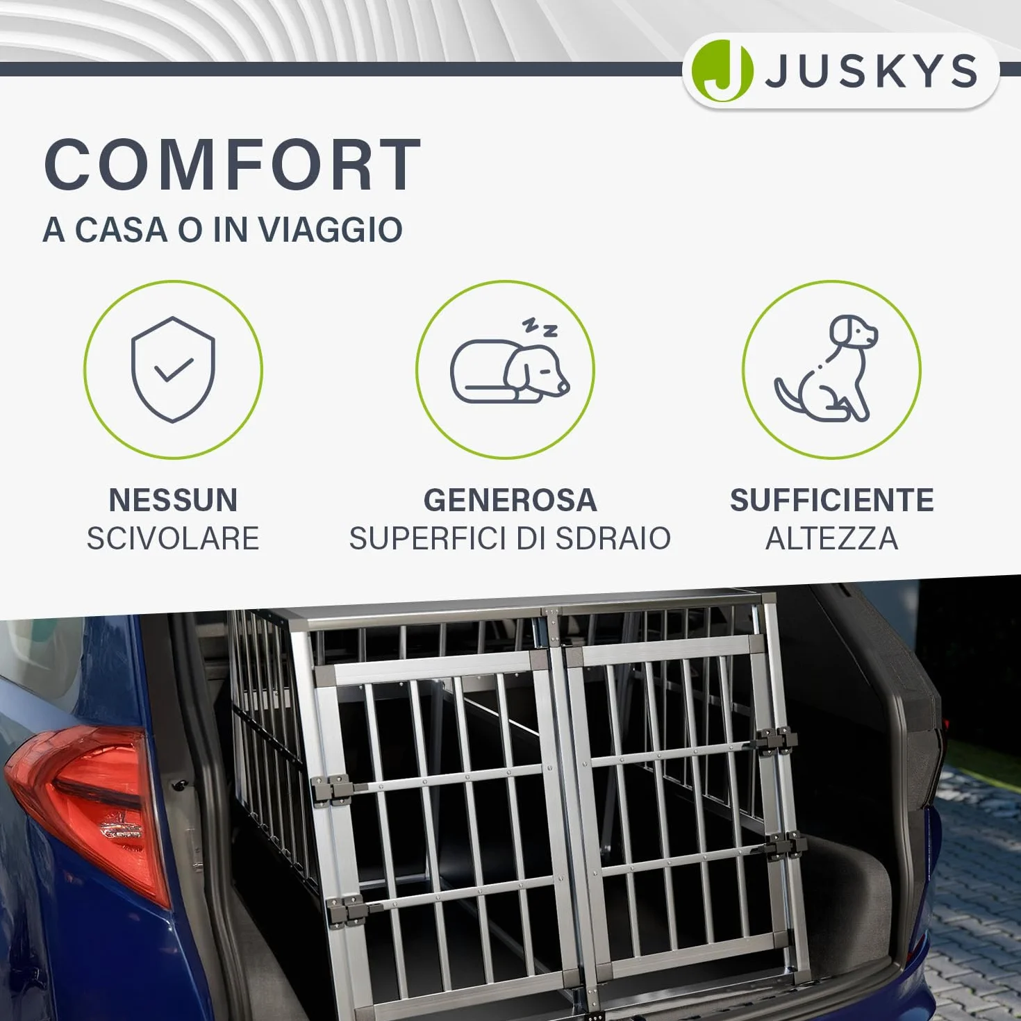 Juskys Box per trasporto cani in alluminio XL, 96x90x71 cm - Gabbia auto robusta e facile da pulire, con porta a griglia e serratura