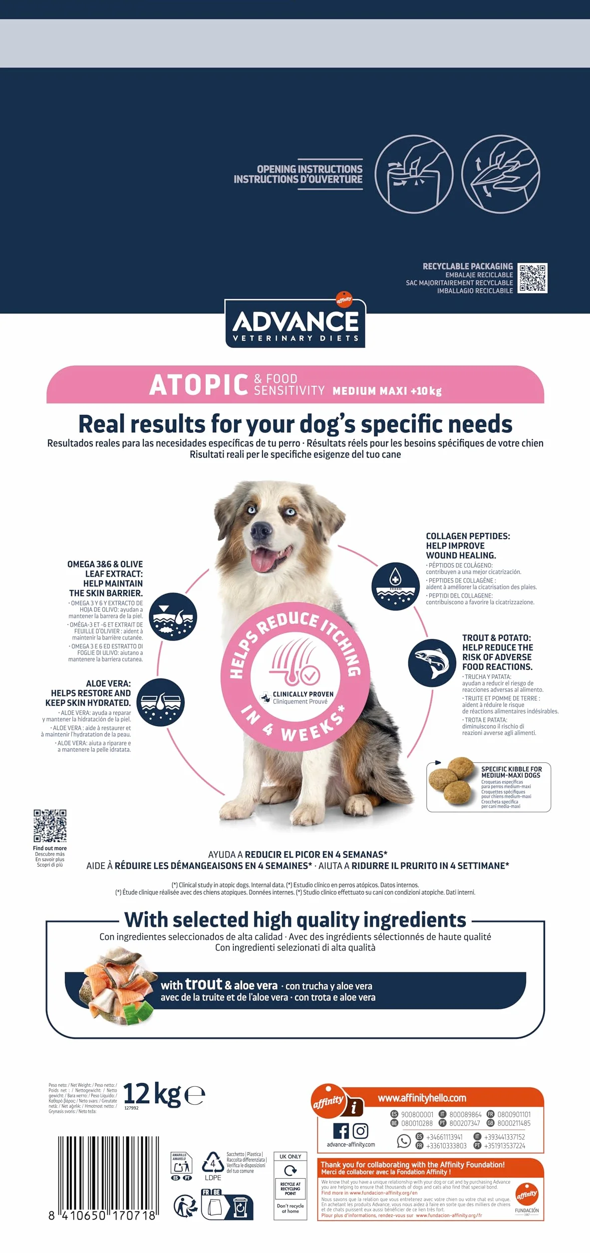 Advance Veterinary Diets Atopic Medium-Maxi Cibo per Cani con Trota 3kg