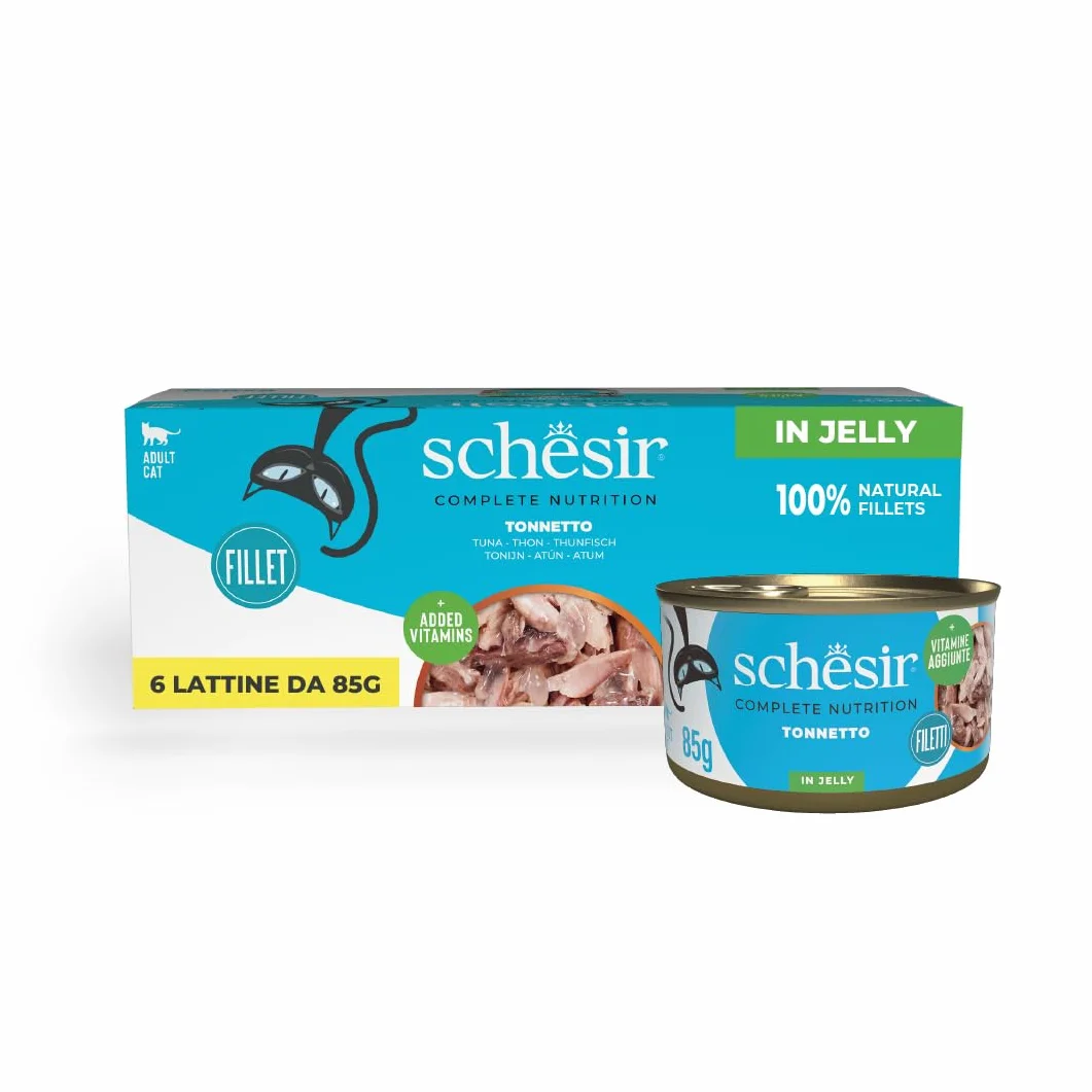 Schesir, Tonnetto in Gelatina, Cibo Umido Completo per Gatti, Con Vitamine Aggiunte, 100% Naturale, 6 lattine da 85g